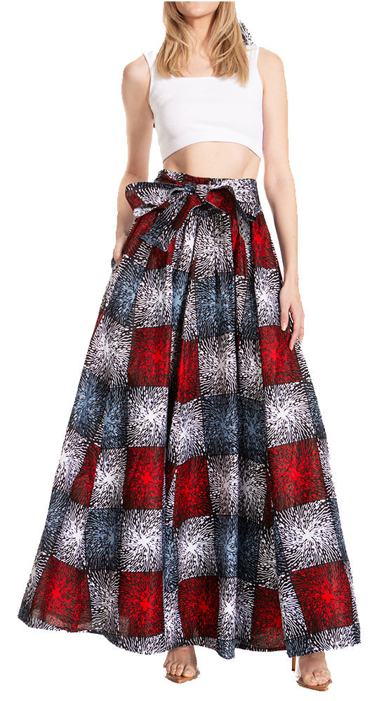 Sakkas Asma's Second Convertible Traditional Wax Print Maxi Skirt with Adjustable Straps - Concordia Style Boutique
