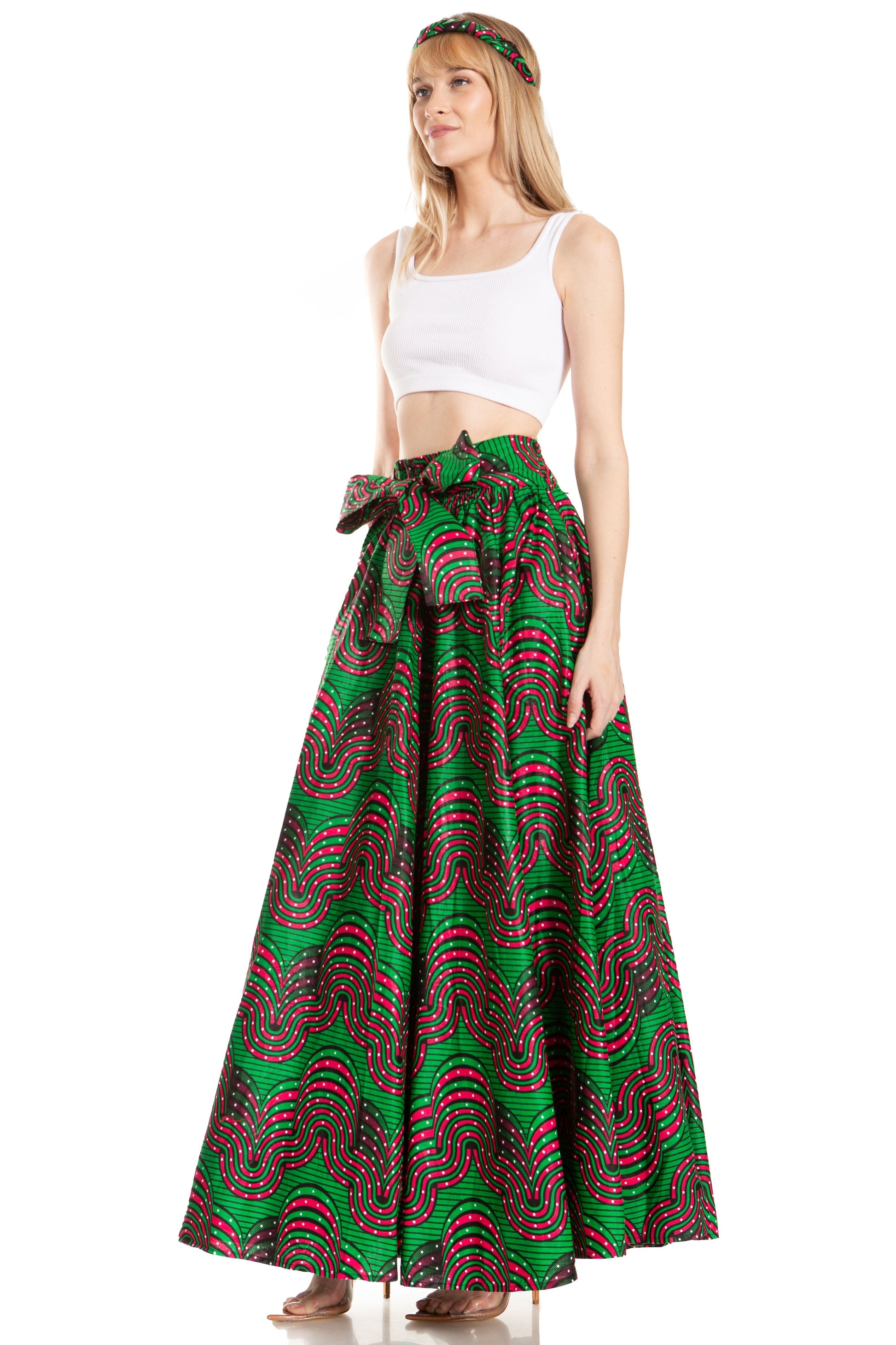 Sakkas Asma's Second Convertible Traditional Wax Print Maxi Skirt with Adjustable Straps - Concordia Style Boutique