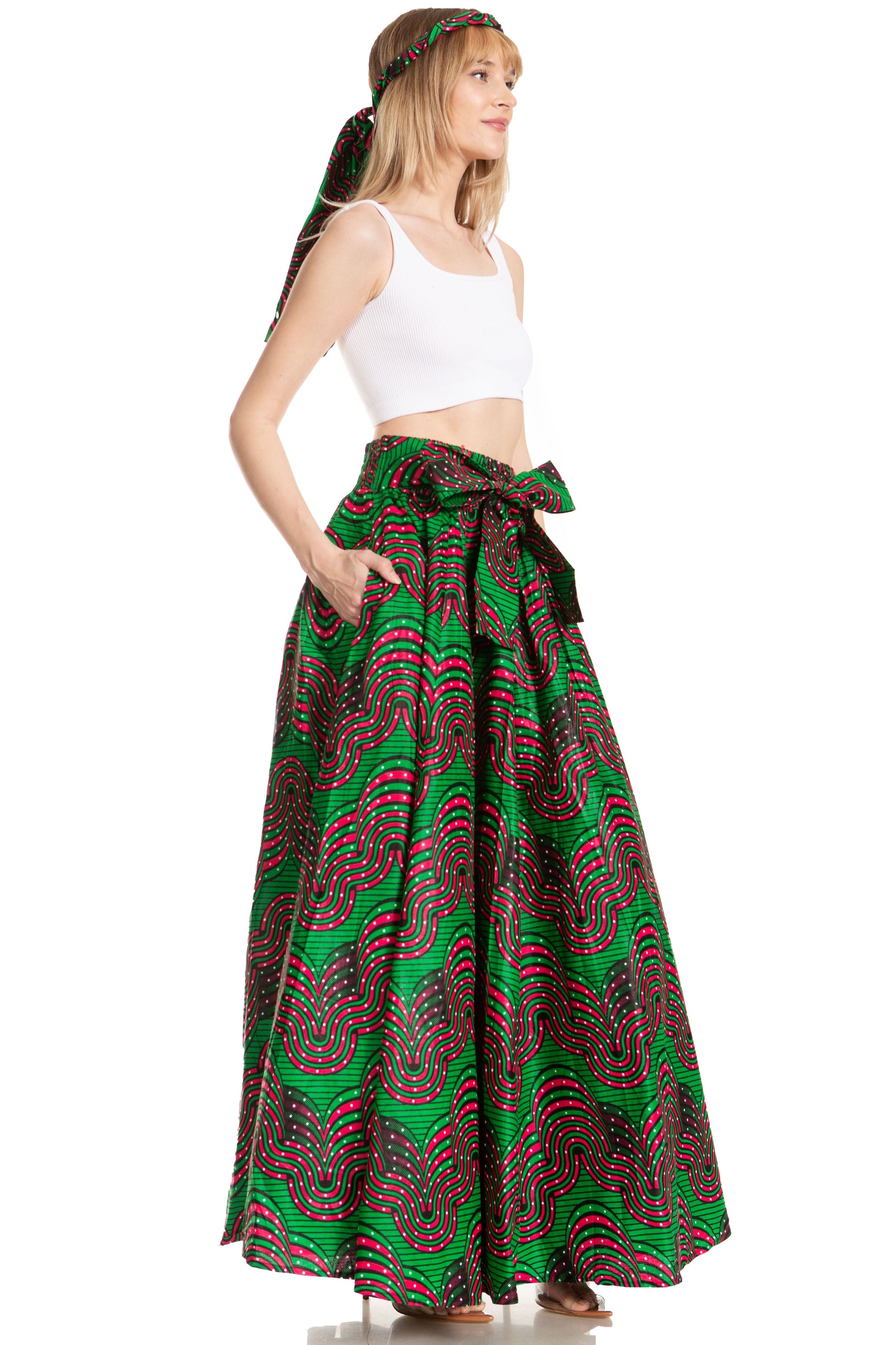 Sakkas Asma's Second Convertible Traditional Wax Print Maxi Skirt with Adjustable Straps - Concordia Style Boutique
