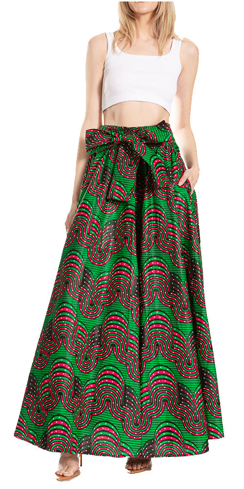 Sakkas Asma's Second Convertible Traditional Wax Print Maxi Skirt with Adjustable Straps - Concordia Style Boutique