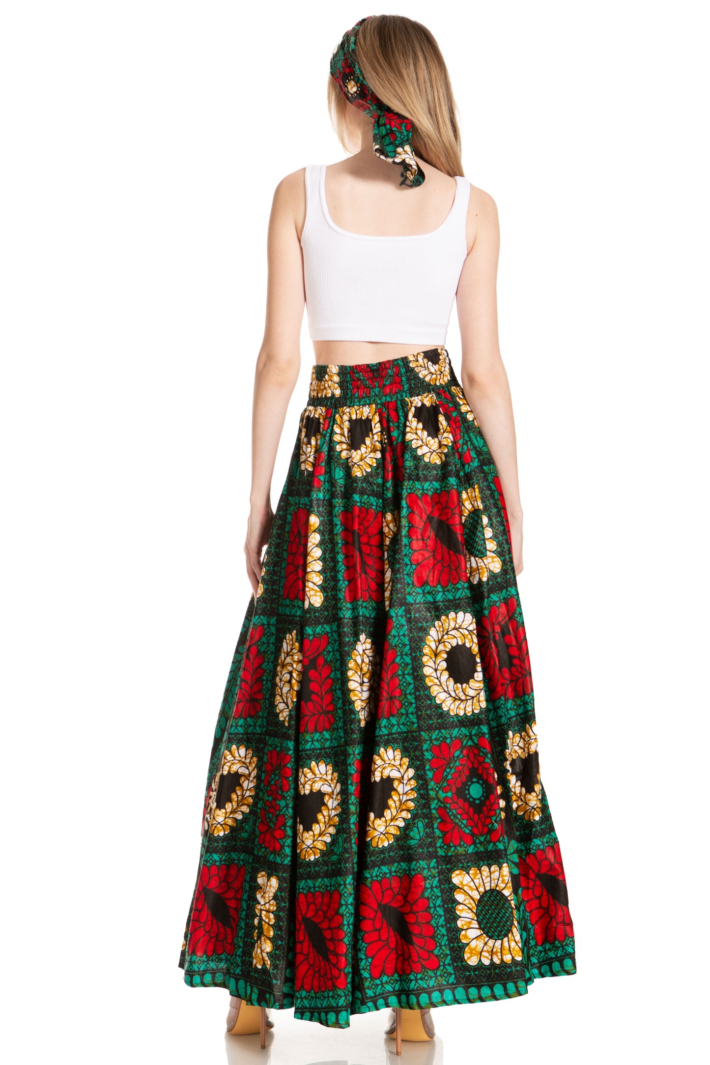 Sakkas Asma's Second Convertible Traditional Wax Print Maxi Skirt with Adjustable Straps - Concordia Style Boutique
