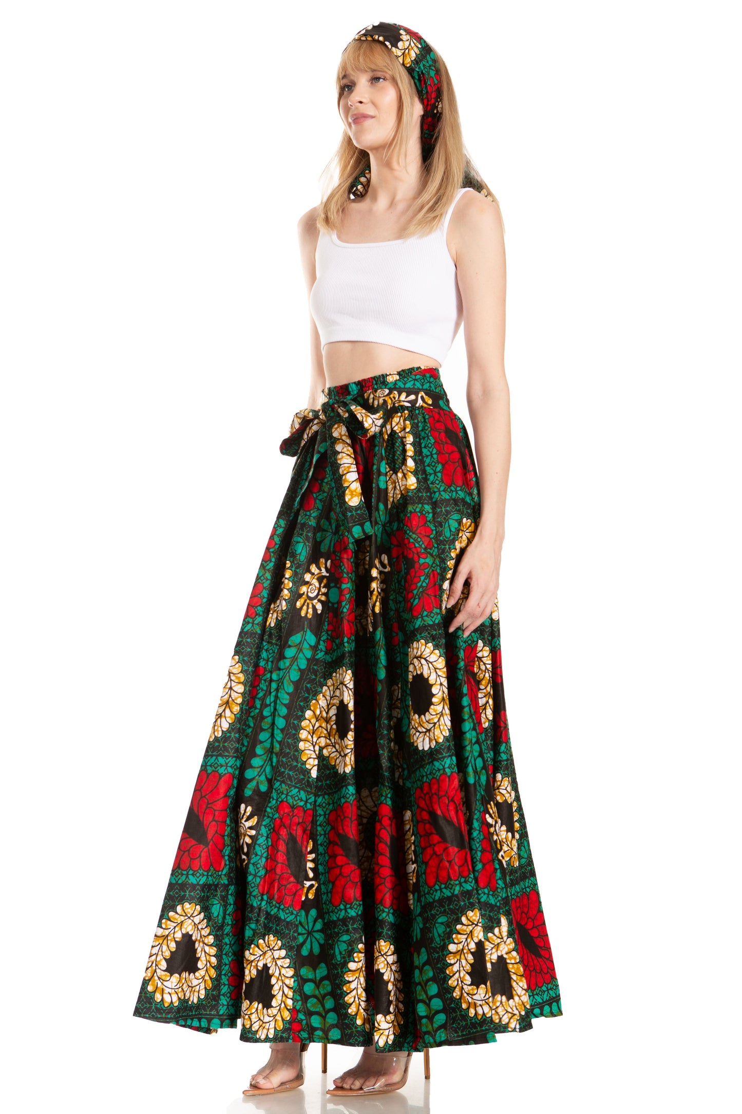 Sakkas Asma's Second Convertible Traditional Wax Print Maxi Skirt with Adjustable Straps - Concordia Style Boutique