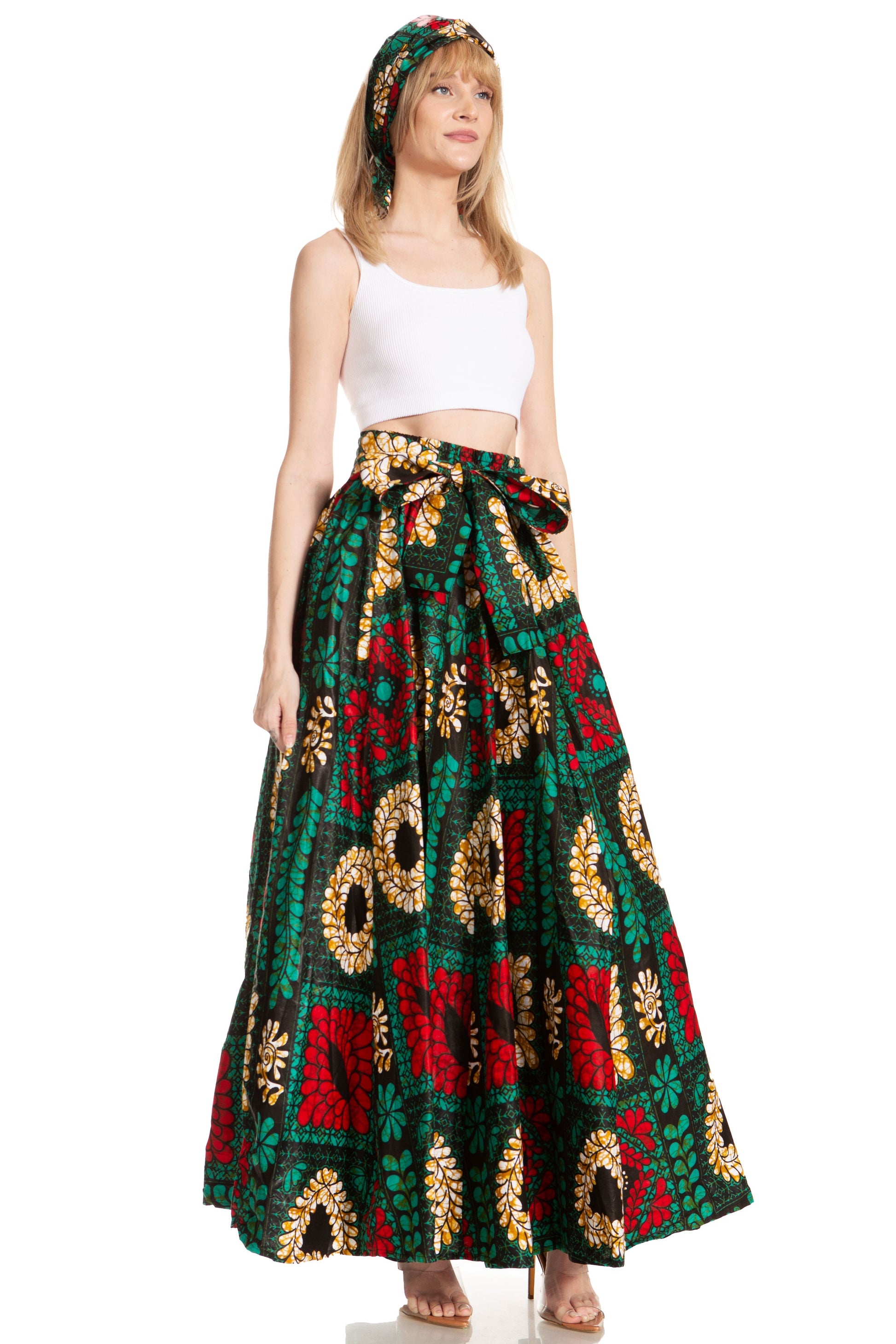 Sakkas Asma's Second Convertible Traditional Wax Print Maxi Skirt with Adjustable Straps - Concordia Style Boutique