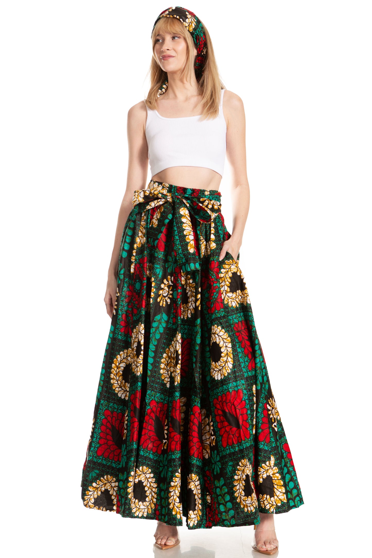 Sakkas Asma's Second Convertible Traditional Wax Print Maxi Skirt with Adjustable Straps - Concordia Style Boutique