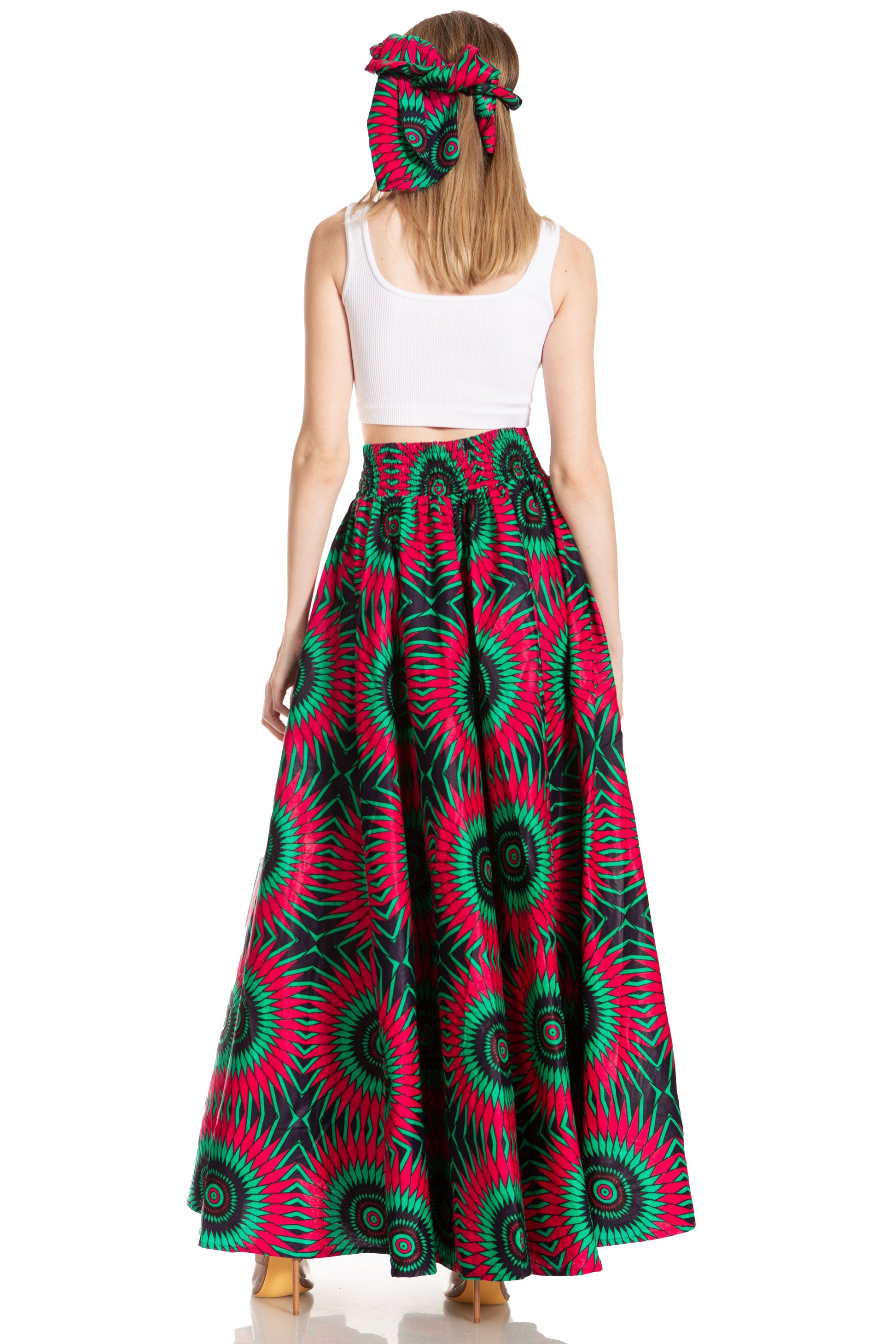 Sakkas Asma's Second Convertible Traditional Wax Print Maxi Skirt with Adjustable Straps - Concordia Style Boutique