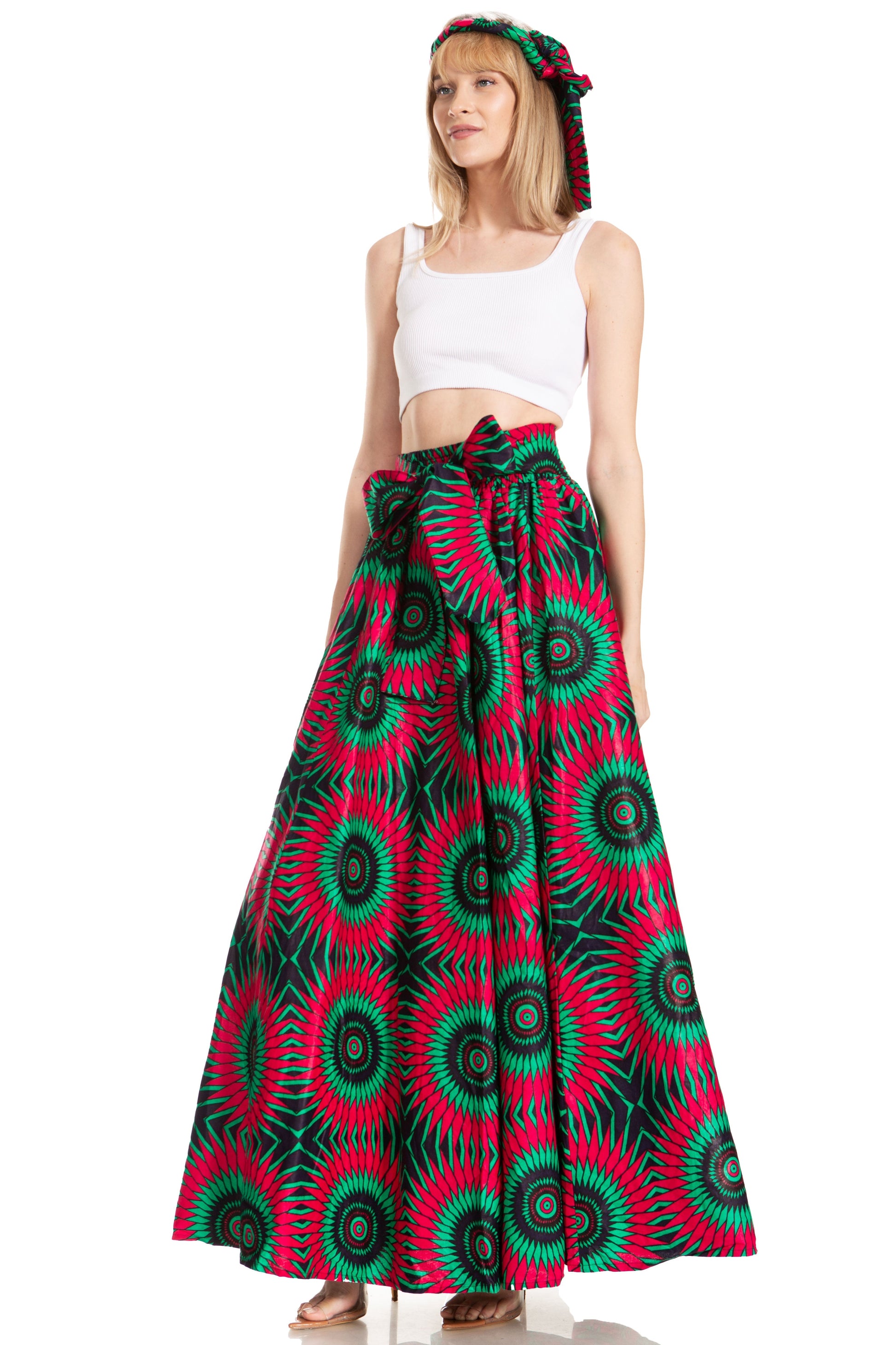 Sakkas Asma's Second Convertible Traditional Wax Print Maxi Skirt with Adjustable Straps - Concordia Style Boutique