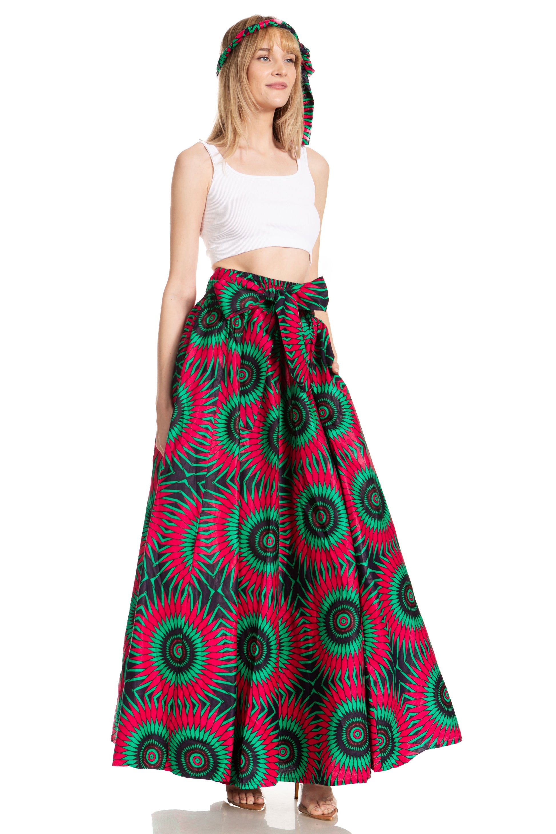 Sakkas Asma's Second Convertible Traditional Wax Print Maxi Skirt with Adjustable Straps - Concordia Style Boutique