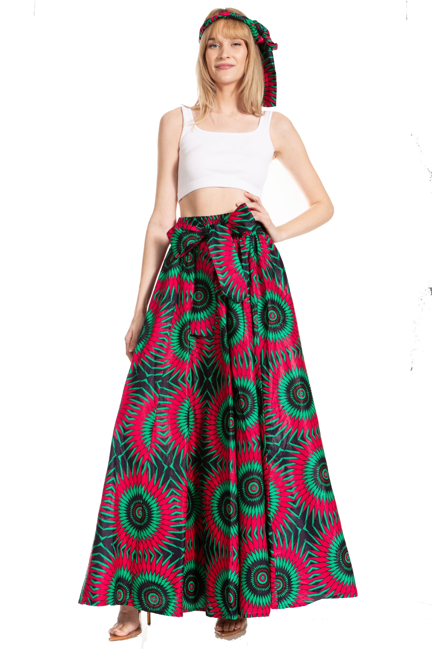 Sakkas Asma's Second Convertible Traditional Wax Print Maxi Skirt with Adjustable Straps - Concordia Style Boutique
