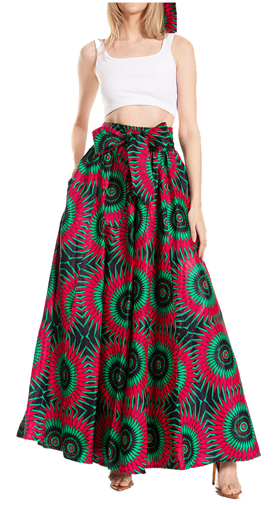 Sakkas Asma's Second Convertible Traditional Wax Print Maxi Skirt with Adjustable Straps - Concordia Style Boutique