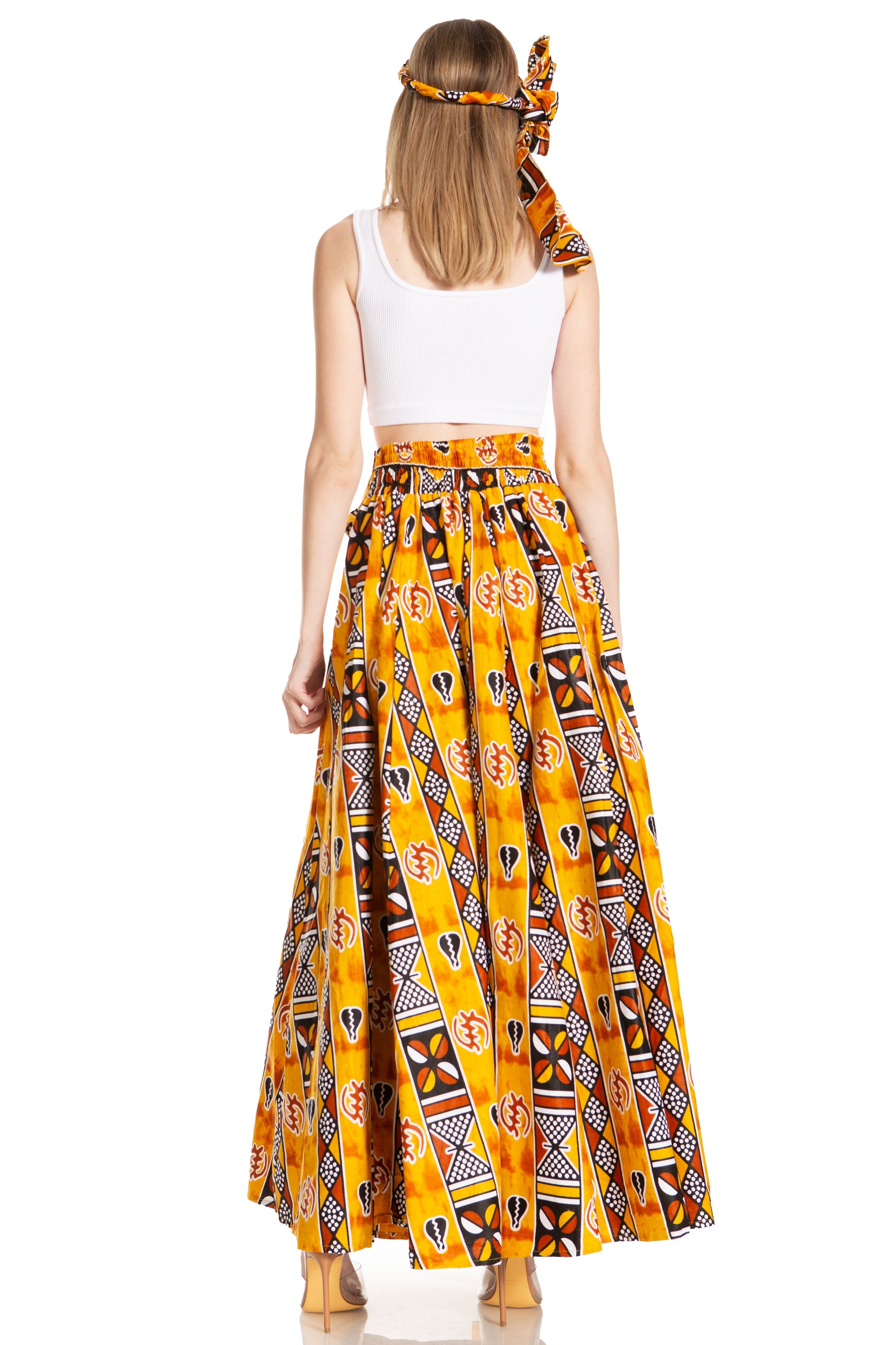 Sakkas Asma's Second Convertible Traditional Wax Print Maxi Skirt with Adjustable Straps - Concordia Style Boutique