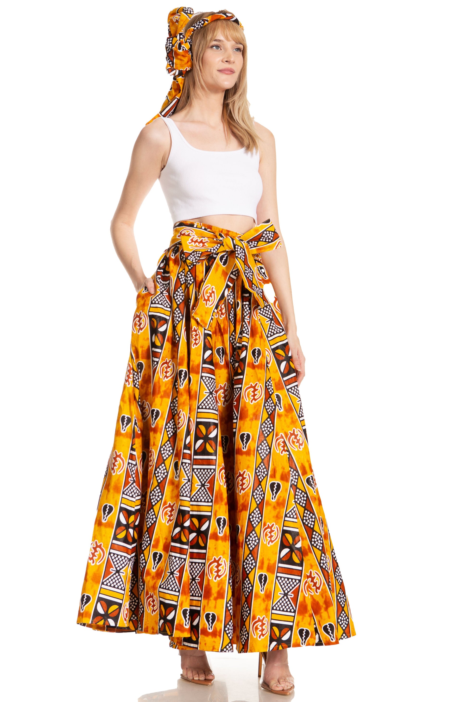 Sakkas Asma's Second Convertible Traditional Wax Print Maxi Skirt with Adjustable Straps - Concordia Style Boutique