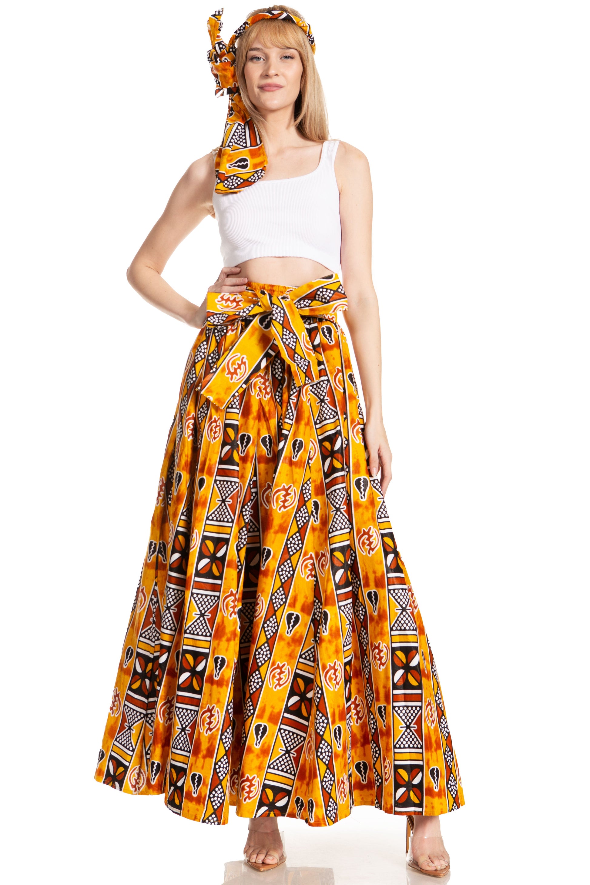 Sakkas Asma's Second Convertible Traditional Wax Print Maxi Skirt with Adjustable Straps - Concordia Style Boutique