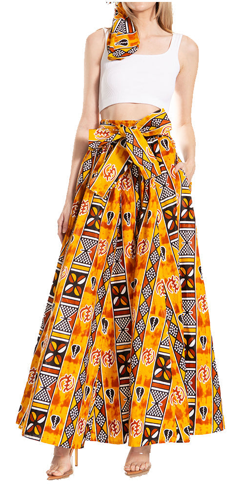 Sakkas Asma's Second Convertible Traditional Wax Print Maxi Skirt with Adjustable Straps - Concordia Style Boutique