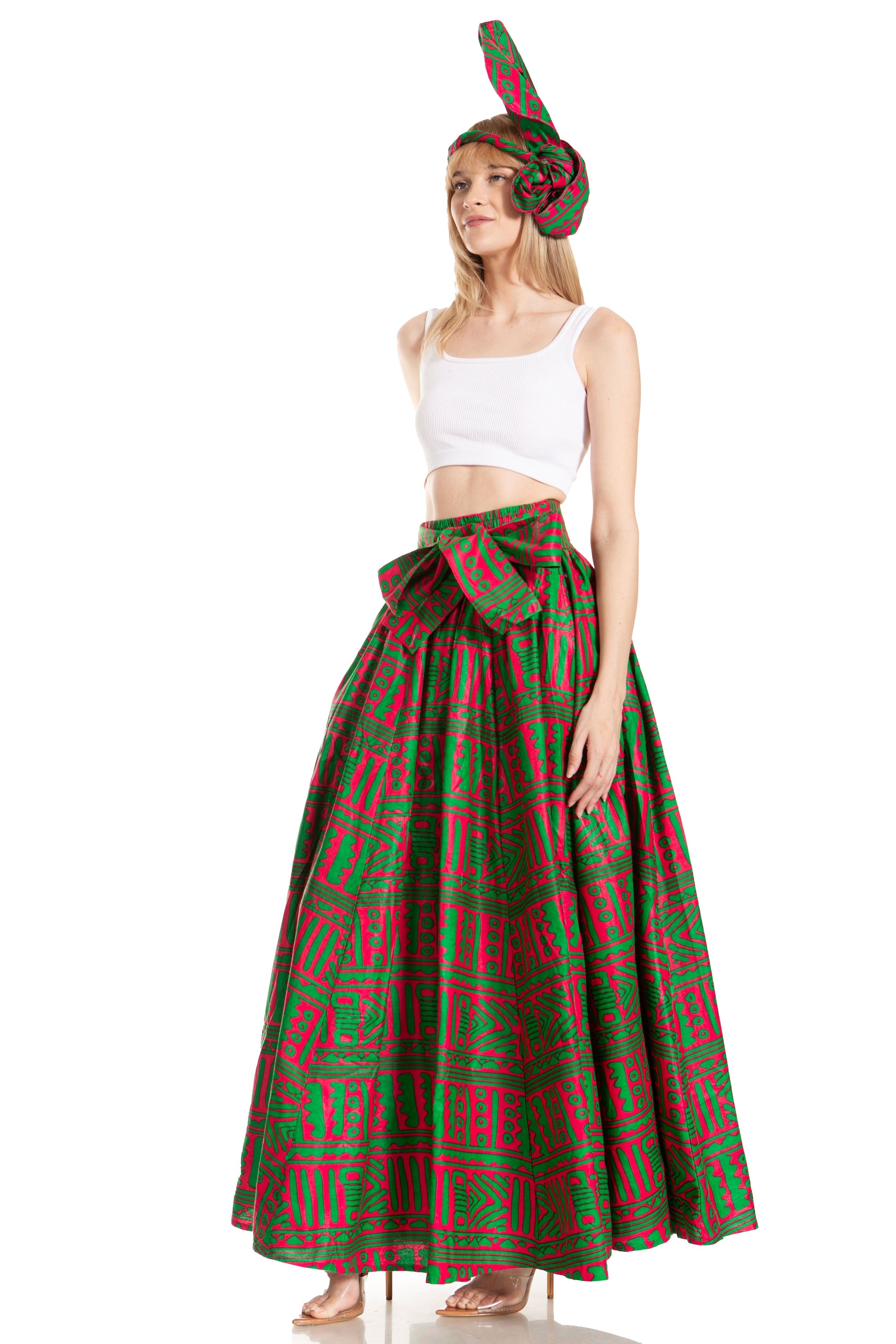 Sakkas Asma's Second Convertible Traditional Wax Print Maxi Skirt with Adjustable Straps - Concordia Style Boutique