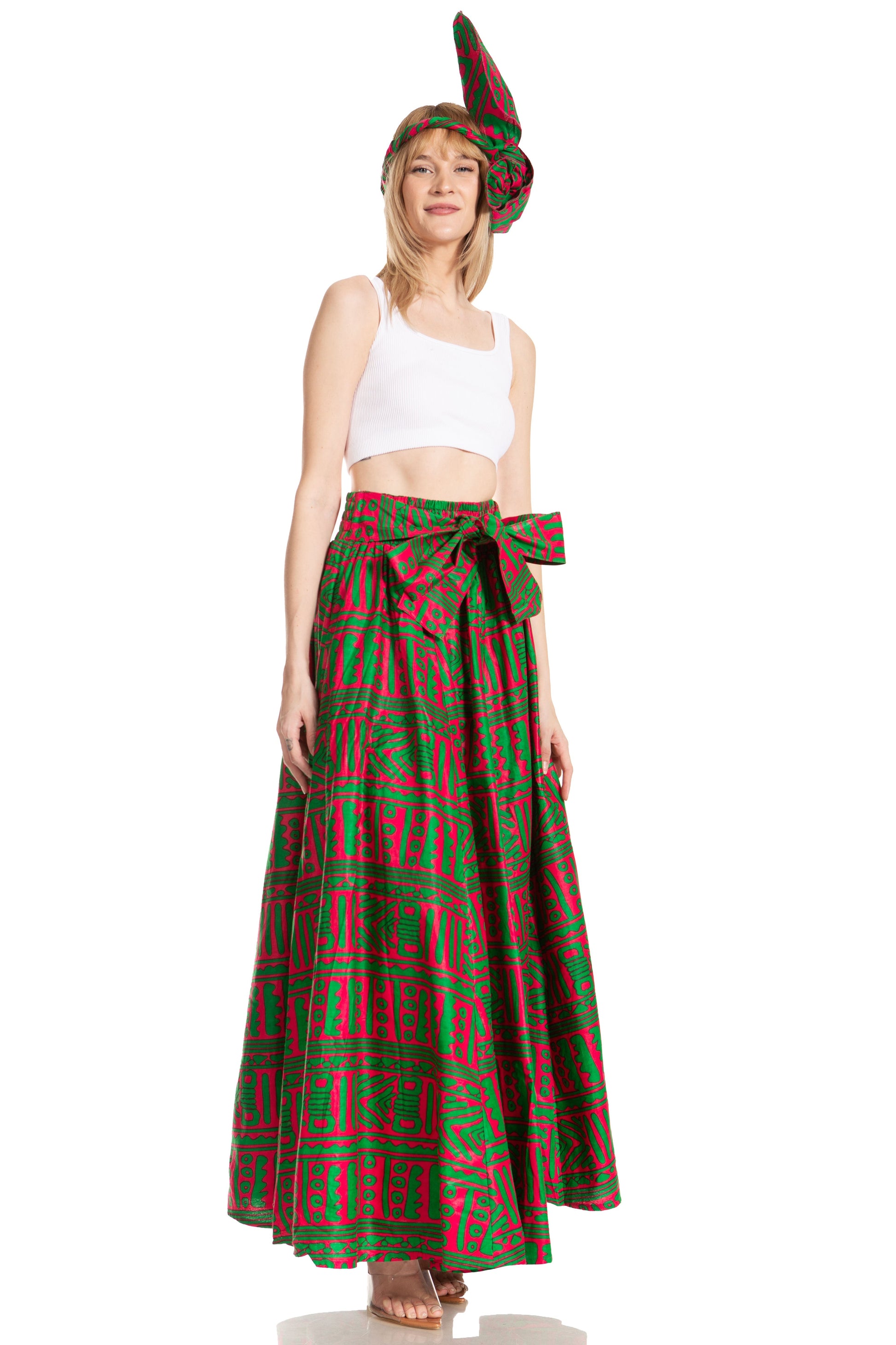 Sakkas Asma's Second Convertible Traditional Wax Print Maxi Skirt with Adjustable Straps - Concordia Style Boutique