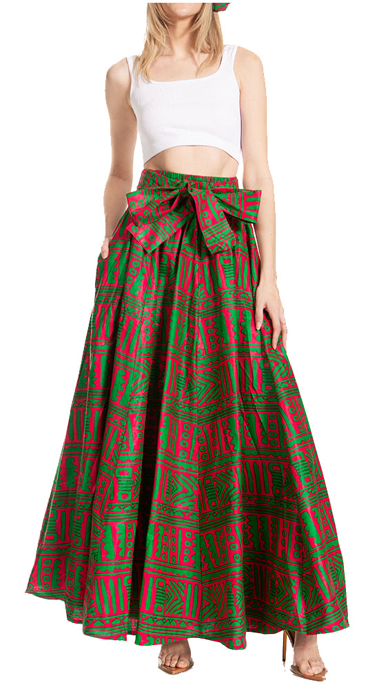 Sakkas Asma's Second Convertible Traditional Wax Print Maxi Skirt with Adjustable Straps - Concordia Style Boutique