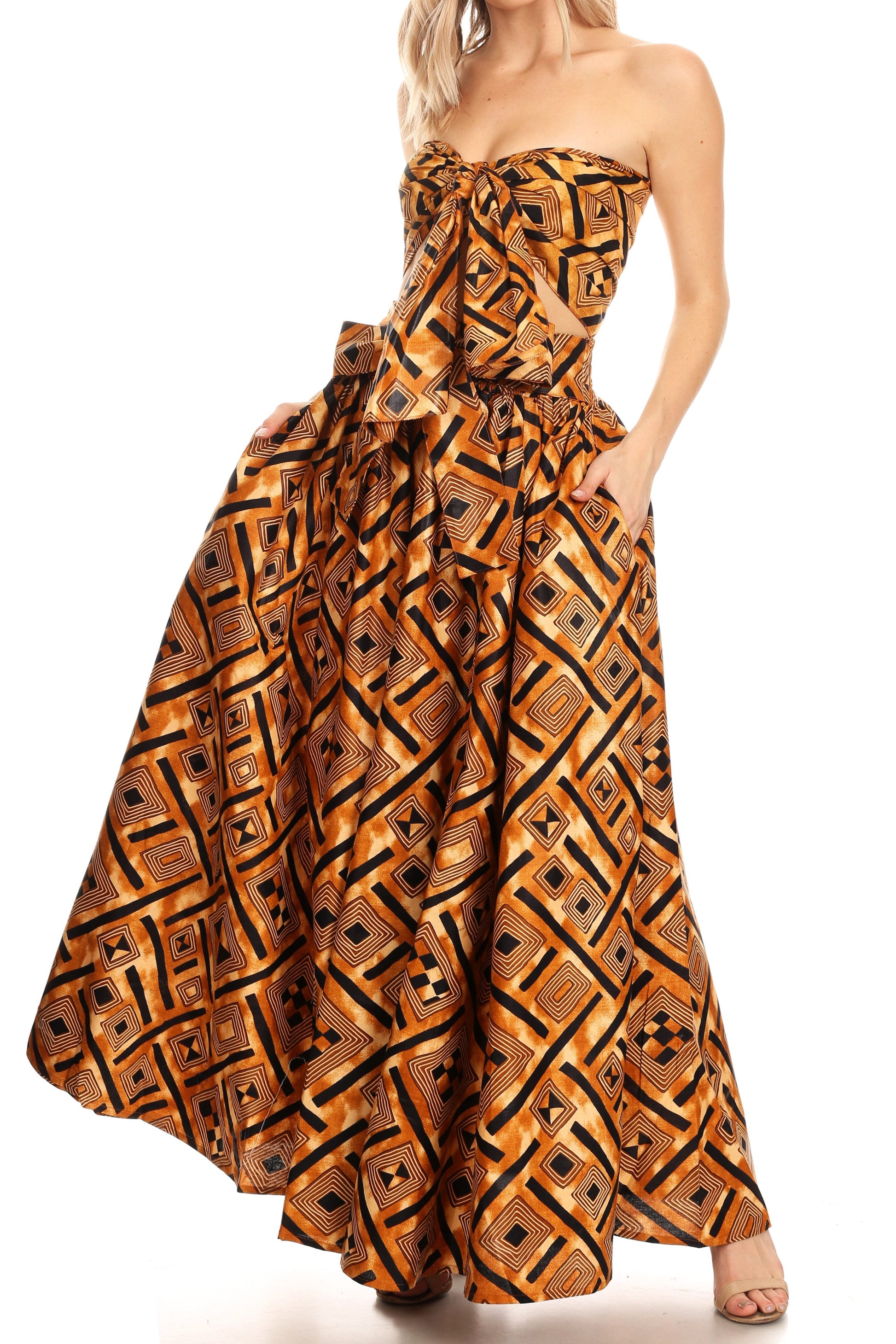 Sakkas Asma Convertible Traditional Wax Print Adjustable Strap Maxi Skirt | Dress - Concordia Style Boutique