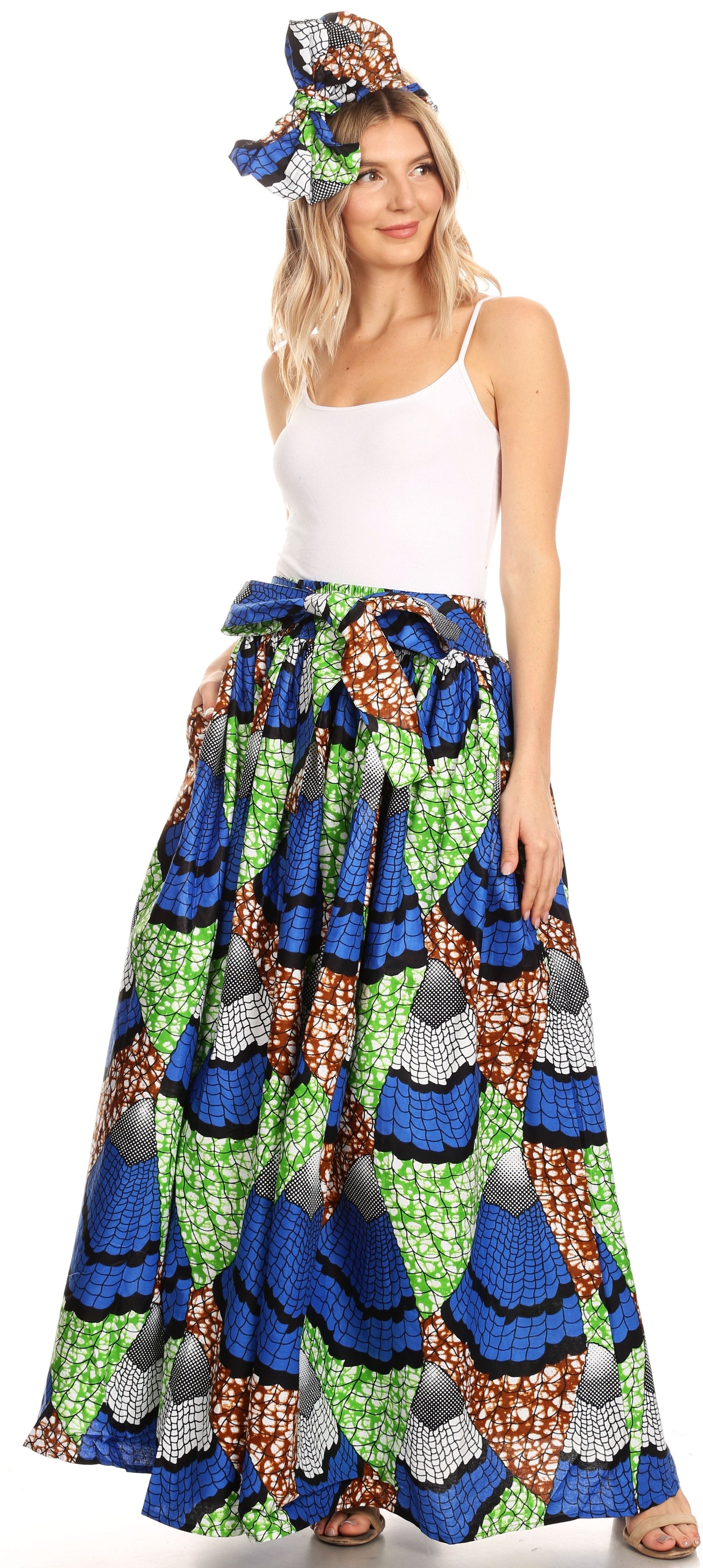 Sakkas Asma Convertible Traditional Wax Print Adjustable Strap Maxi Skirt | Dress - Concordia Style Boutique