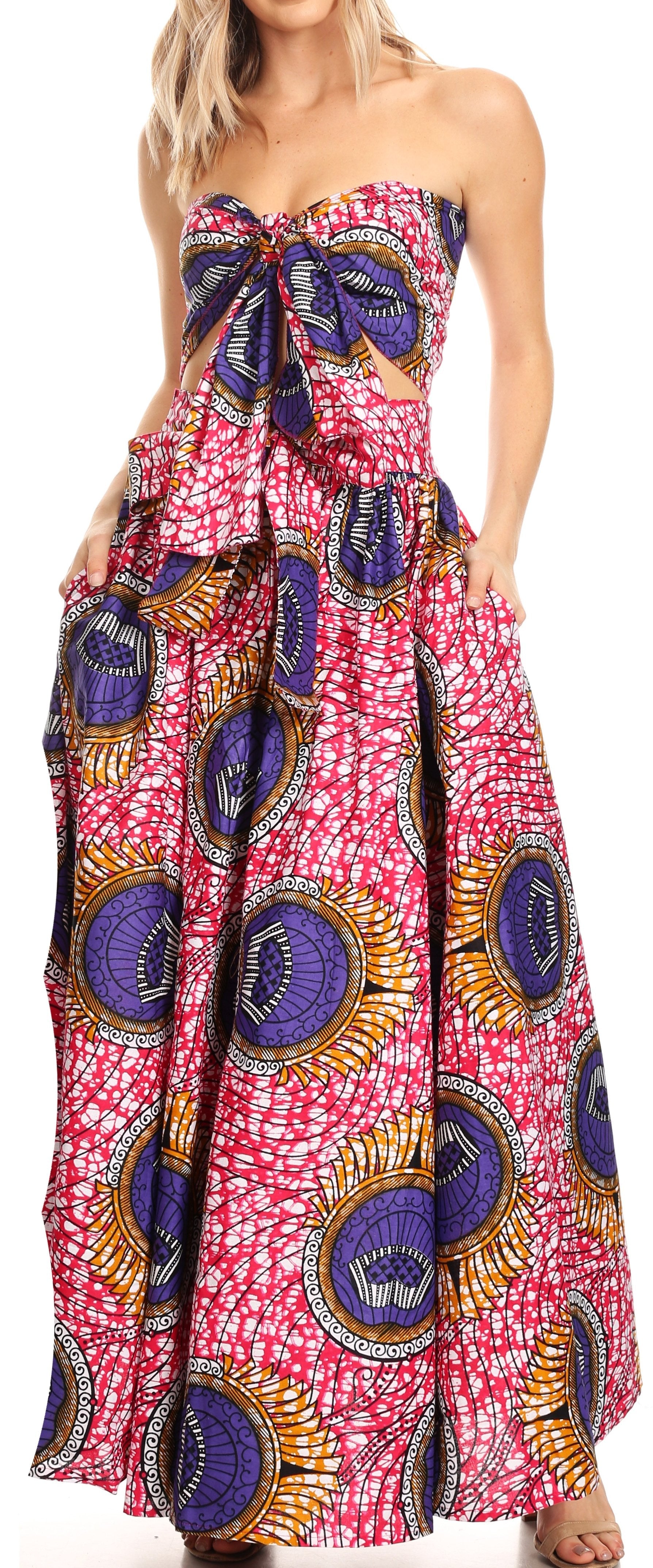 Sakkas Asma Convertible Traditional Wax Print Adjustable Strap Maxi Skirt | Dress - Concordia Style Boutique