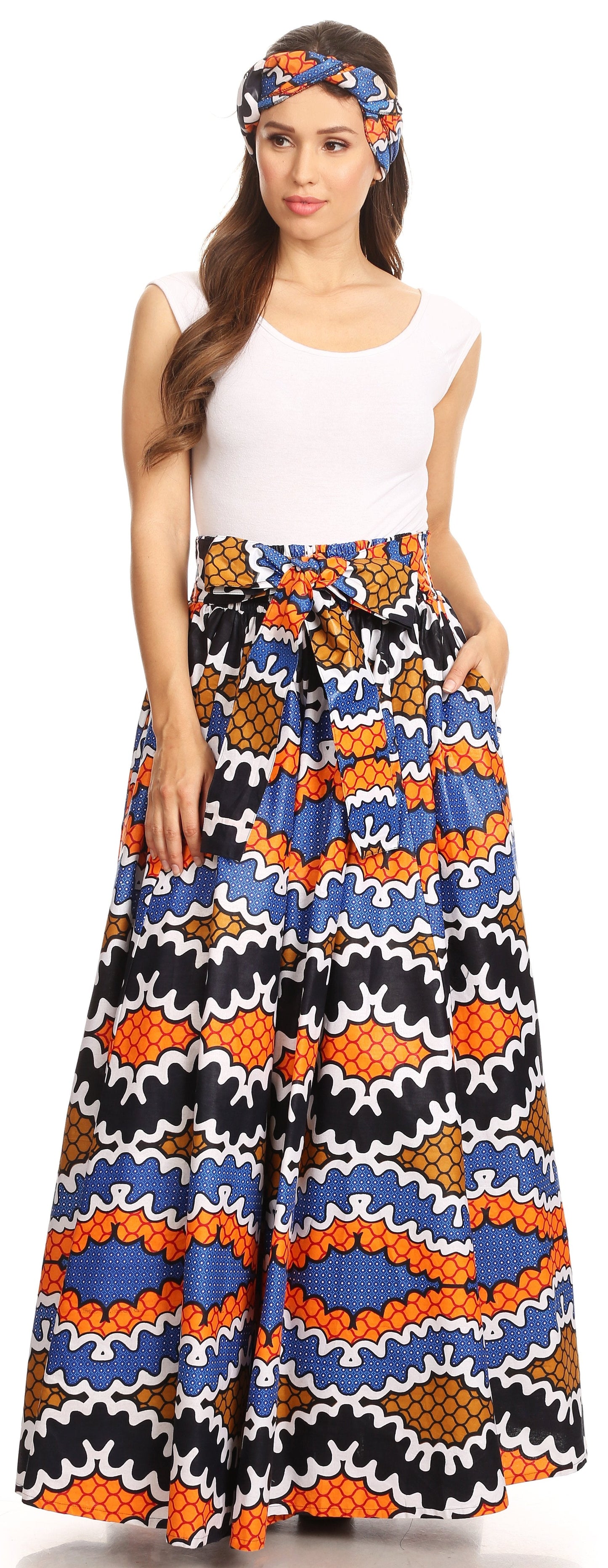Sakkas Asma Convertible Traditional Wax Print Adjustable Strap Maxi Skirt | Dress - Concordia Style Boutique