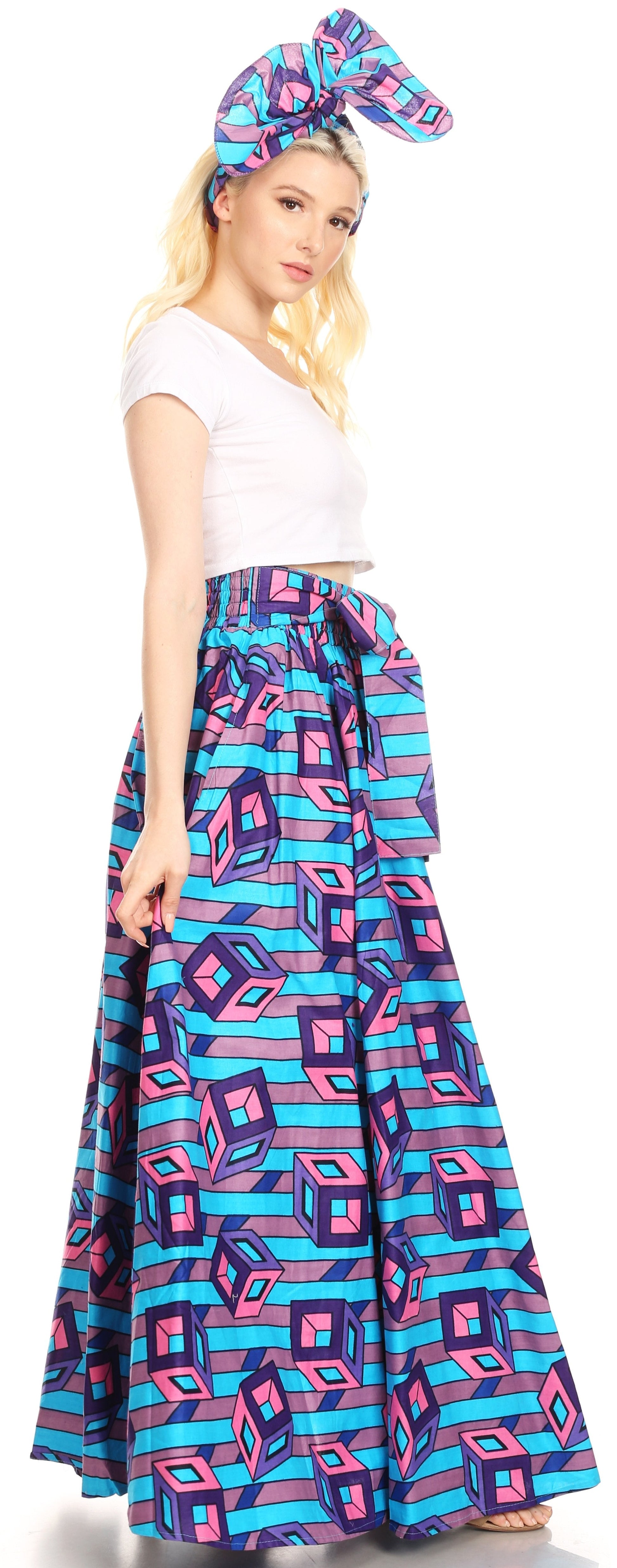 Sakkas Asma Convertible Traditional Wax Print Adjustable Strap Maxi Skirt | Dress - Concordia Style Boutique
