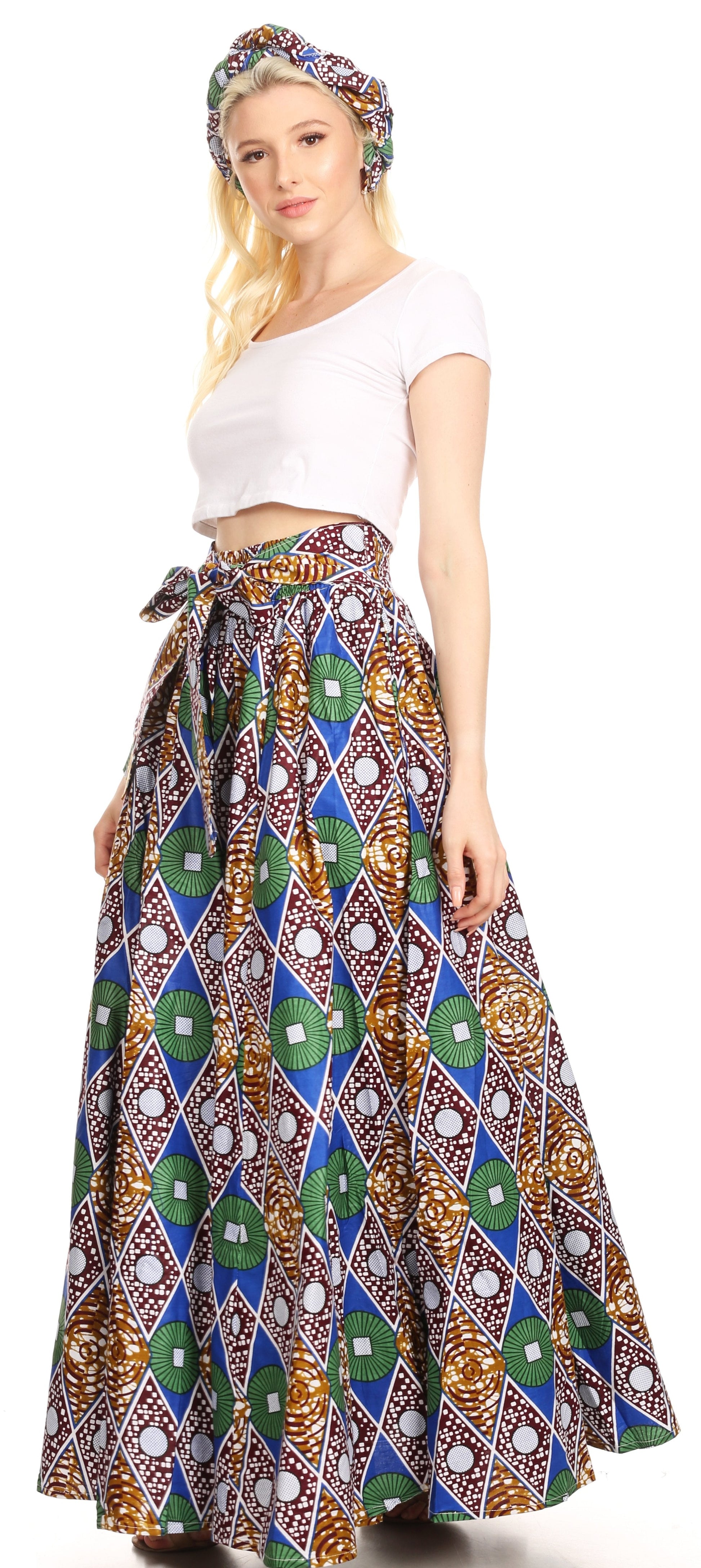 Sakkas Asma Convertible Traditional Wax Print Adjustable Strap Maxi Skirt | Dress - Concordia Style Boutique