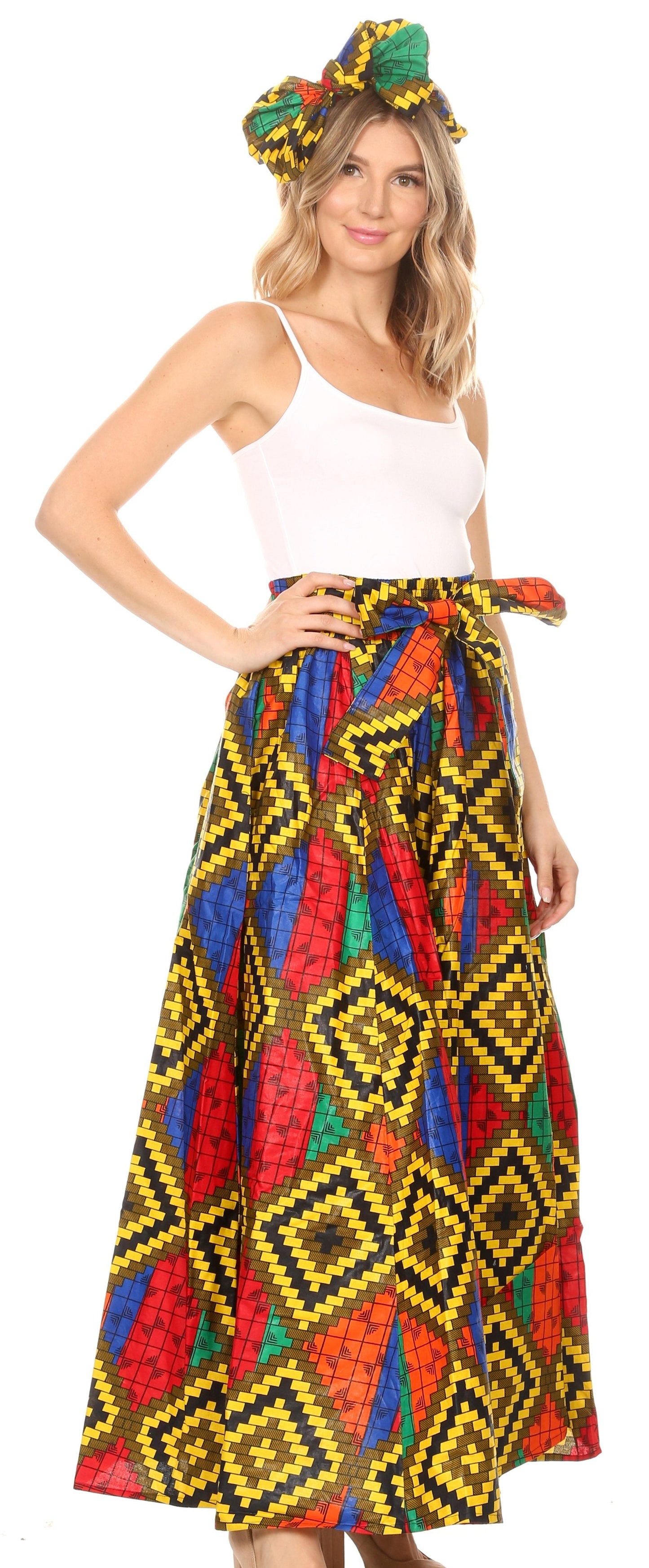 Sakkas Asma Convertible Traditional Wax Print Adjustable Strap Maxi Skirt | Dress - Concordia Style Boutique
