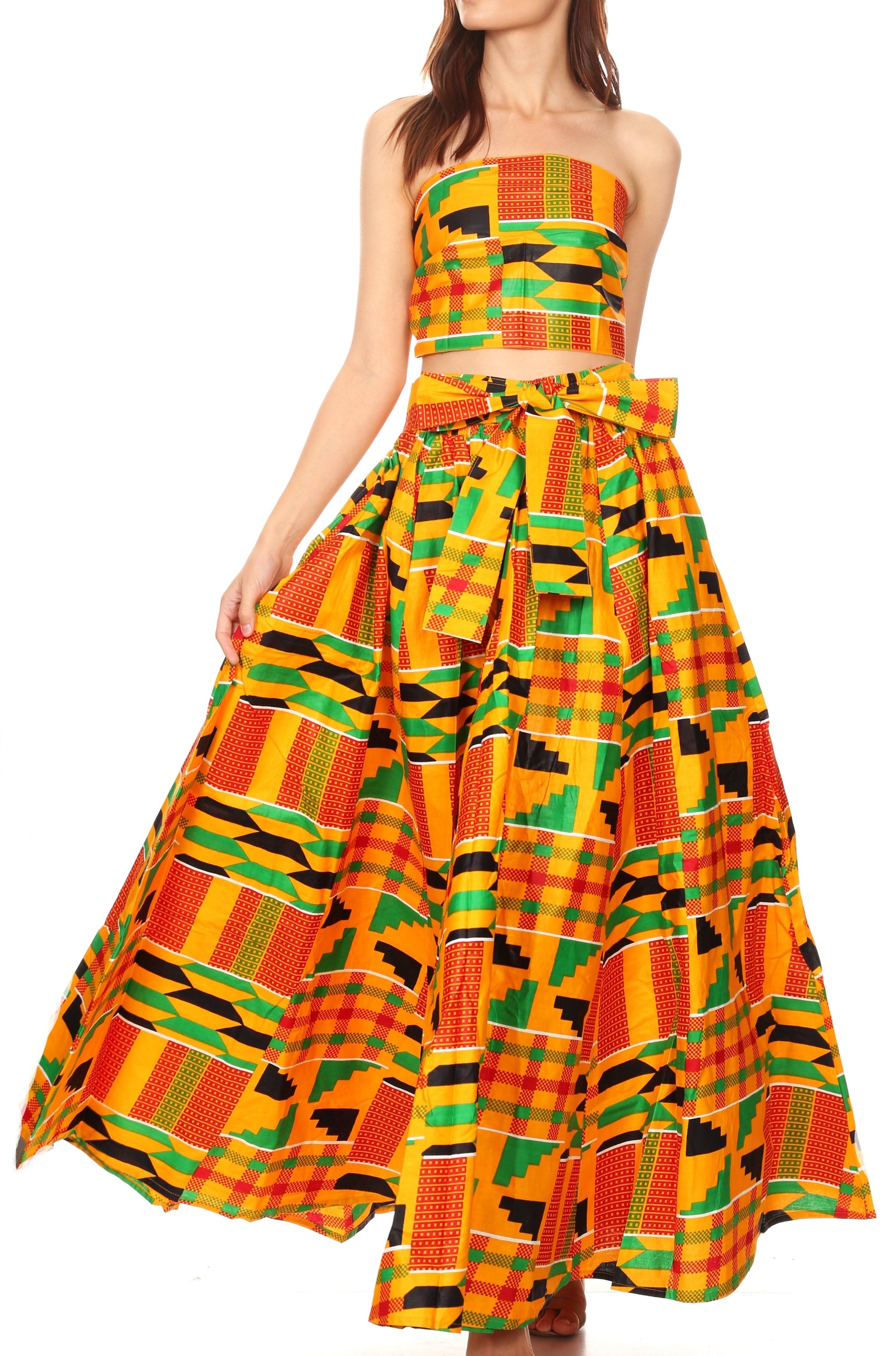 Sakkas Asma Convertible Traditional Wax Print Adjustable Strap Maxi Skirt | Dress - Concordia Style Boutique