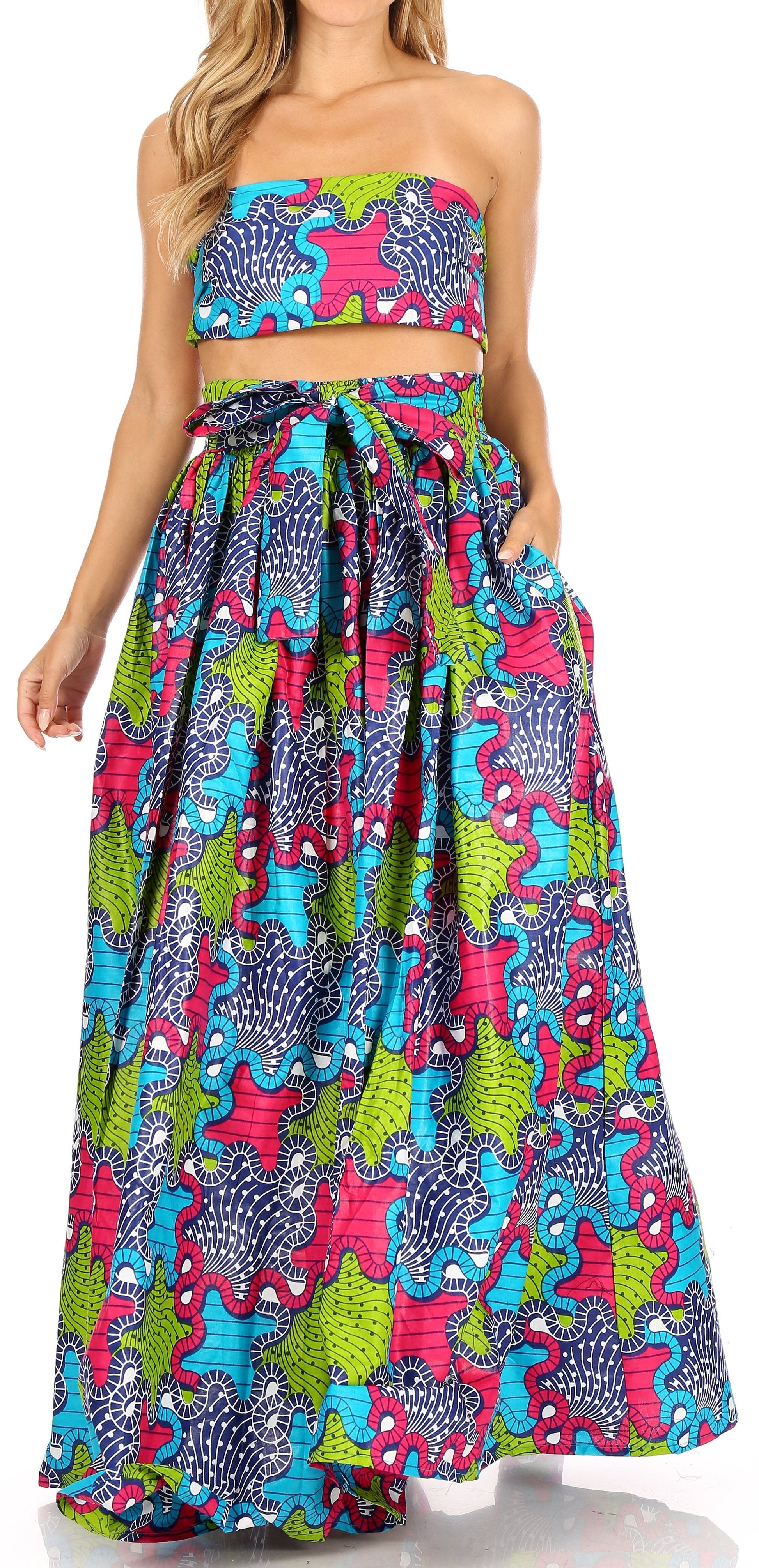Sakkas Asma Convertible Traditional Wax Print Adjustable Strap Maxi Skirt | Dress - Concordia Style Boutique