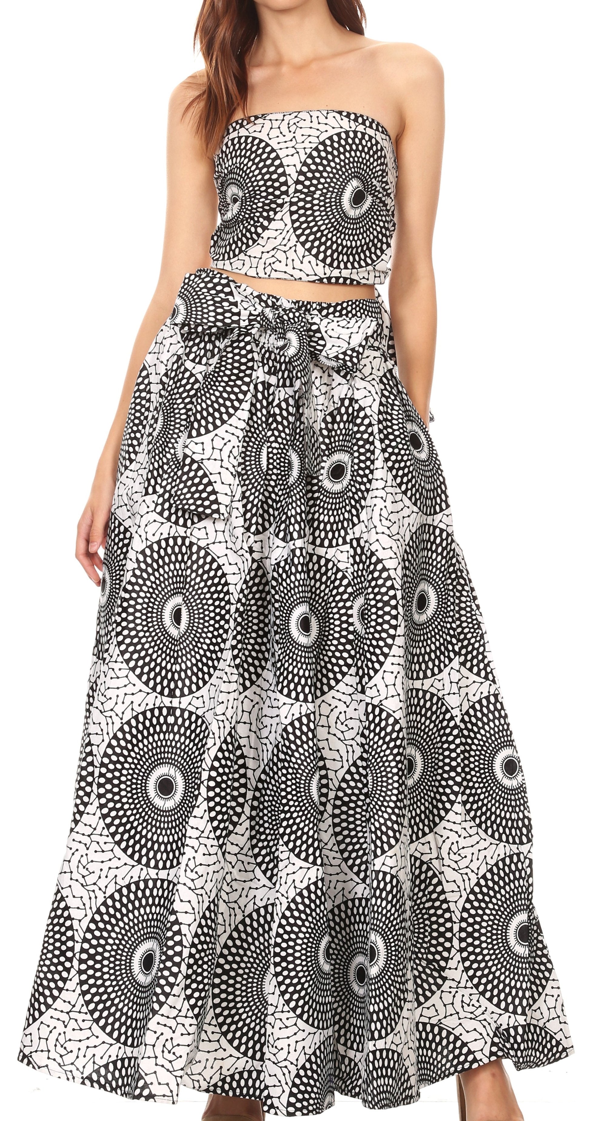 Sakkas Asma Convertible Traditional Wax Print Adjustable Strap Maxi Skirt | Dress - Concordia Style Boutique