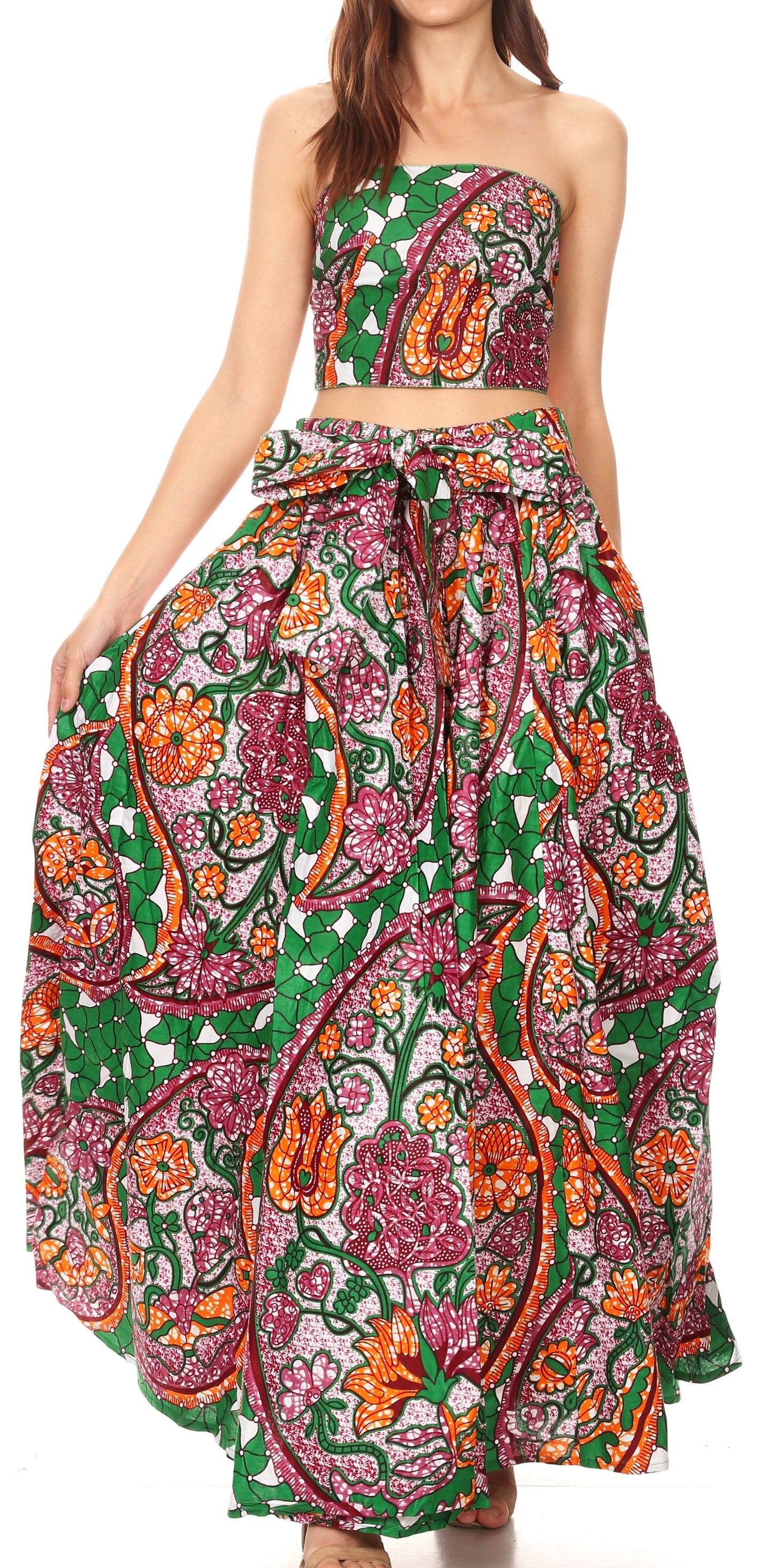 Sakkas Asma Convertible Traditional Wax Print Adjustable Strap Maxi Skirt | Dress - Concordia Style Boutique