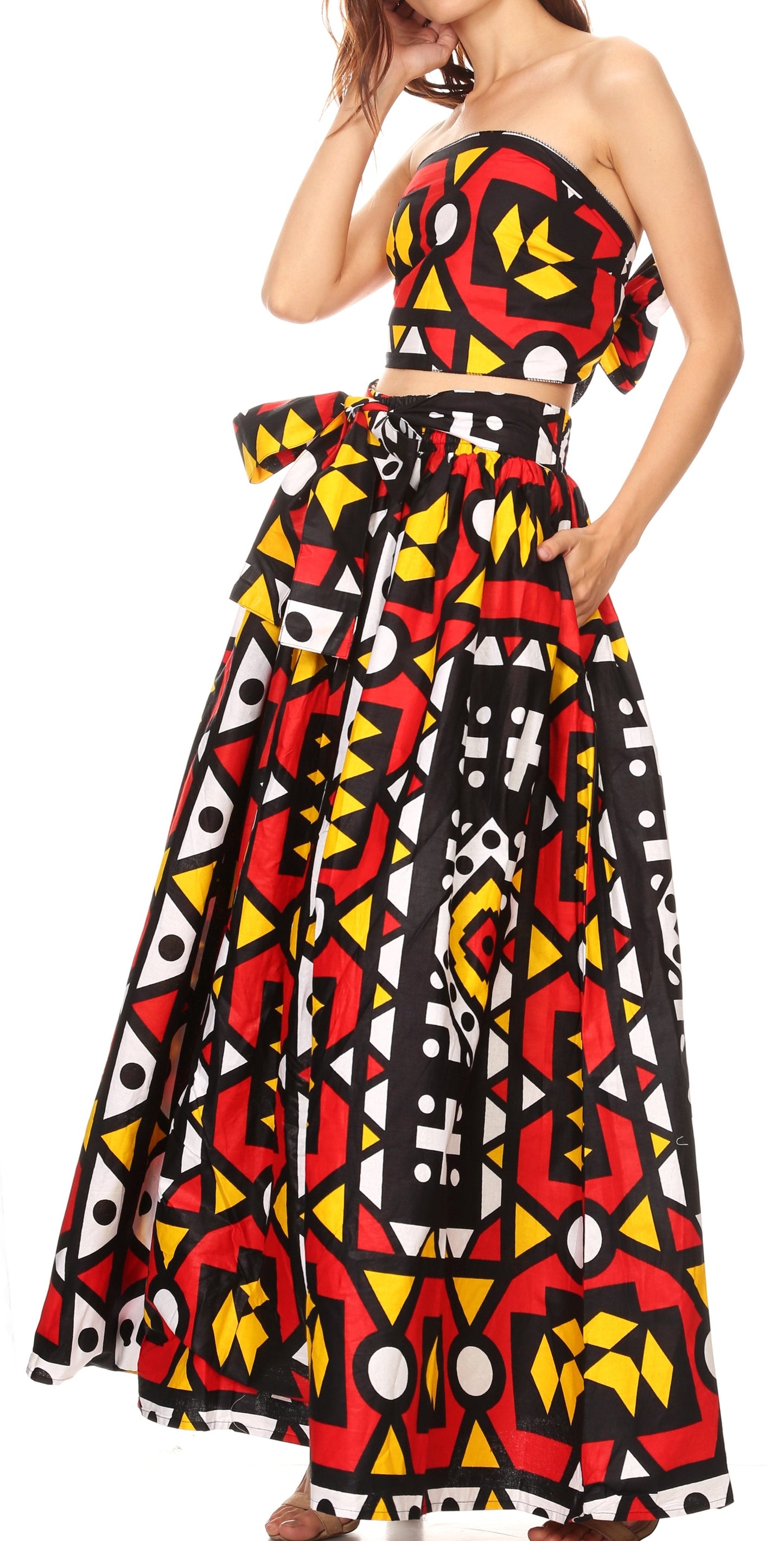 Sakkas Asma Convertible Traditional Wax Print Adjustable Strap Maxi Skirt | Dress - Concordia Style Boutique