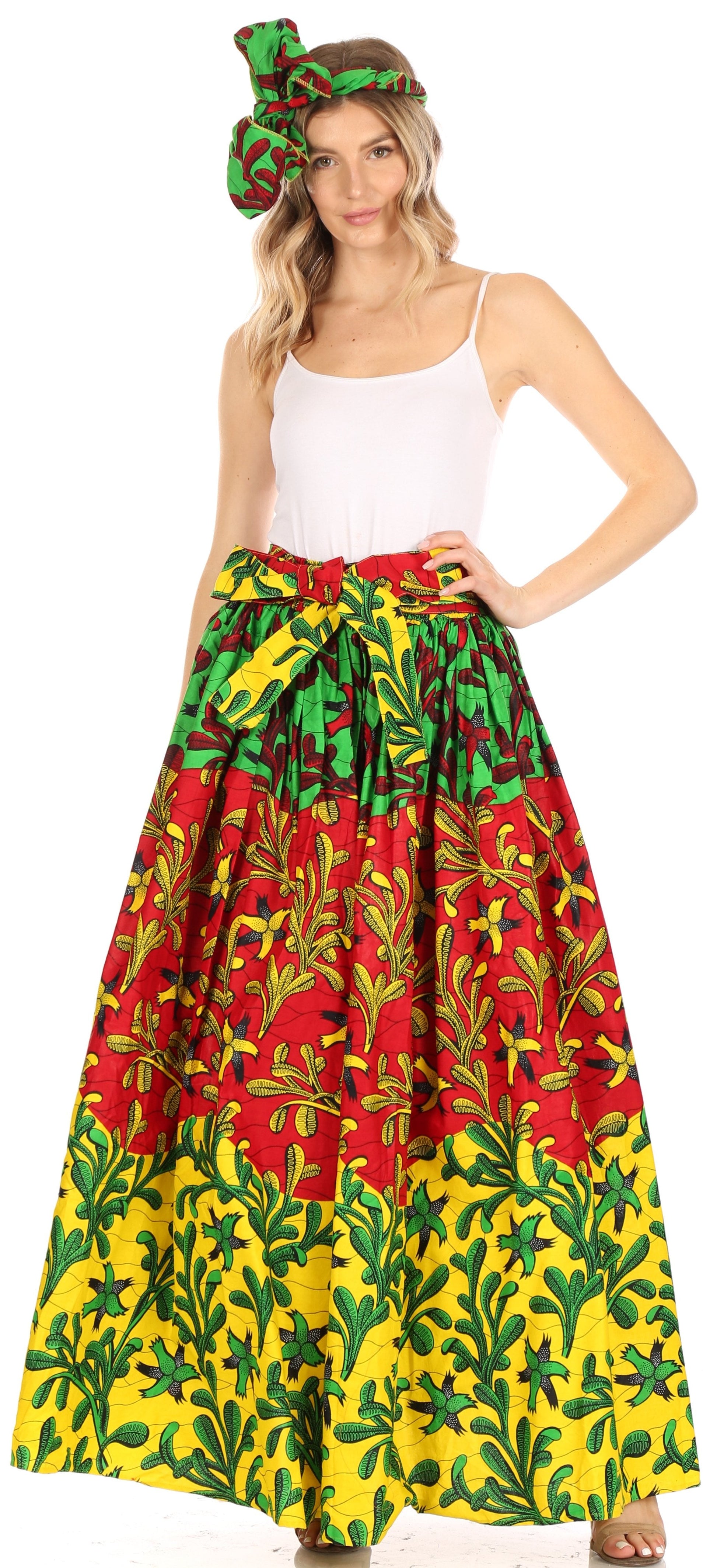 Sakkas Asma Convertible Traditional Wax Print Adjustable Strap Maxi Skirt | Dress - Concordia Style Boutique