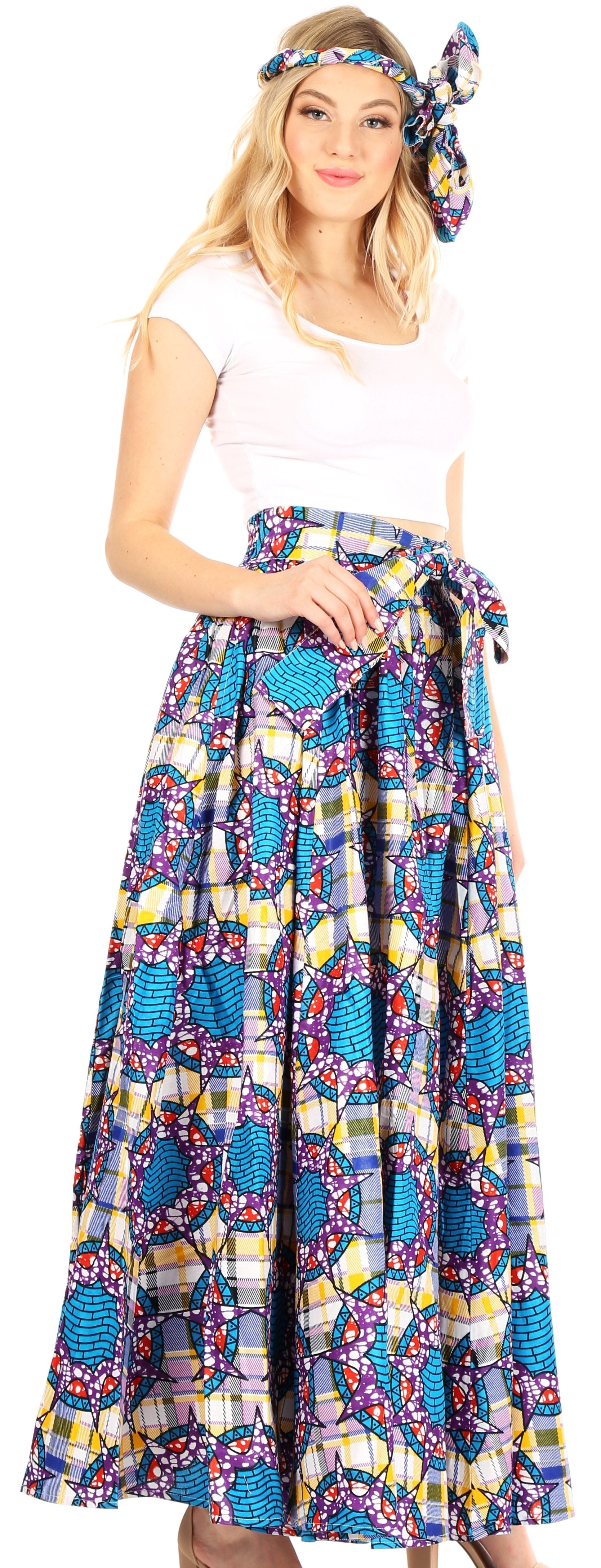 Sakkas Asma Convertible Traditional Wax Print Adjustable Strap Maxi Skirt | Dress - Concordia Style Boutique