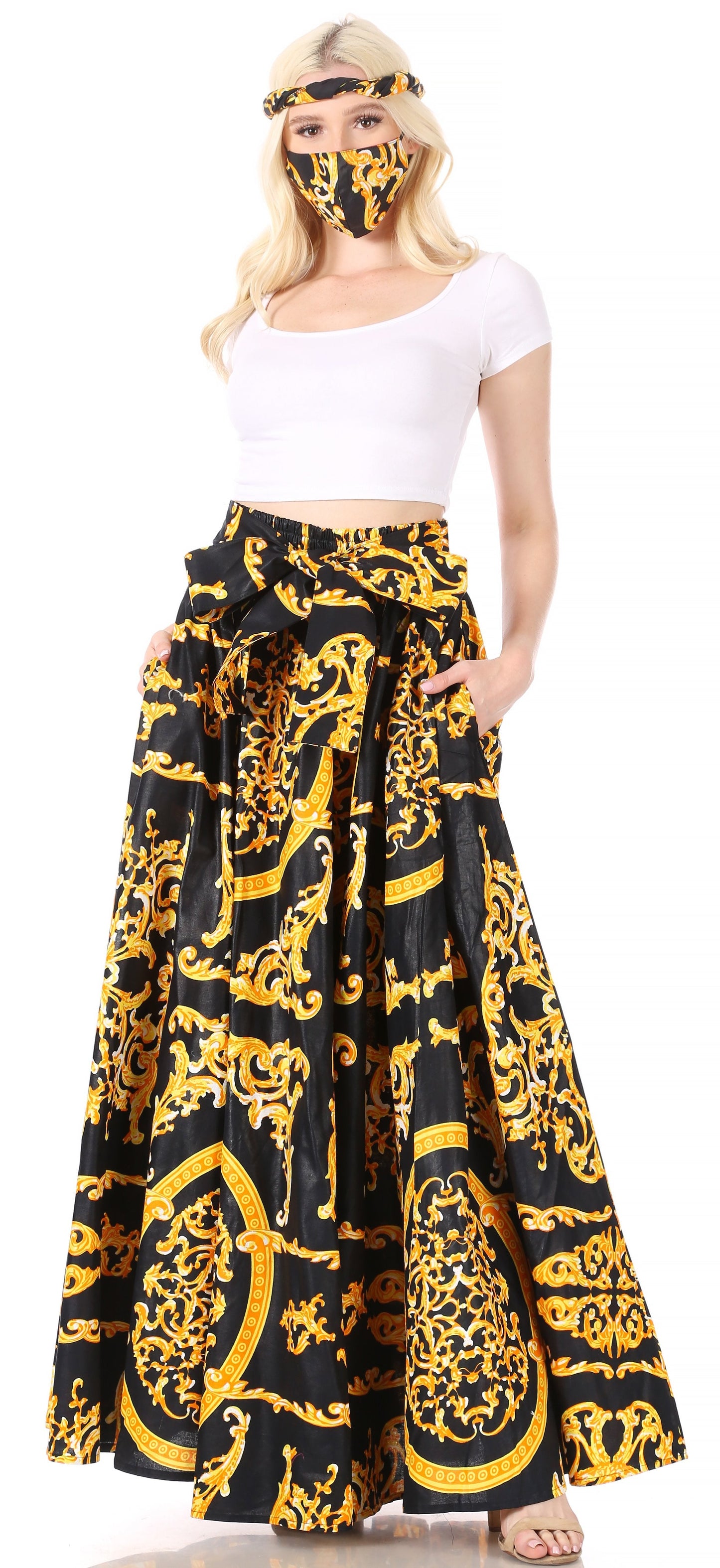 Sakkas Asma Convertible Traditional Wax Print Adjustable Strap Maxi Skirt | Dress - Concordia Style Boutique