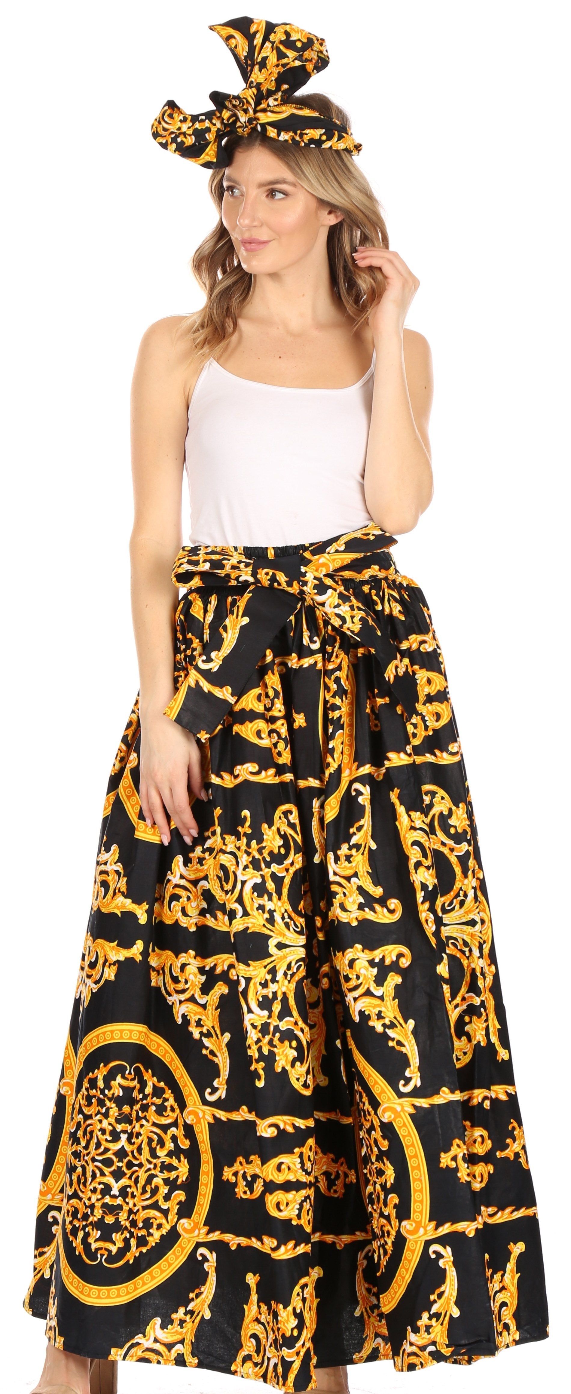 Sakkas Asma Convertible Traditional Wax Print Adjustable Strap Maxi Skirt | Dress - Concordia Style Boutique