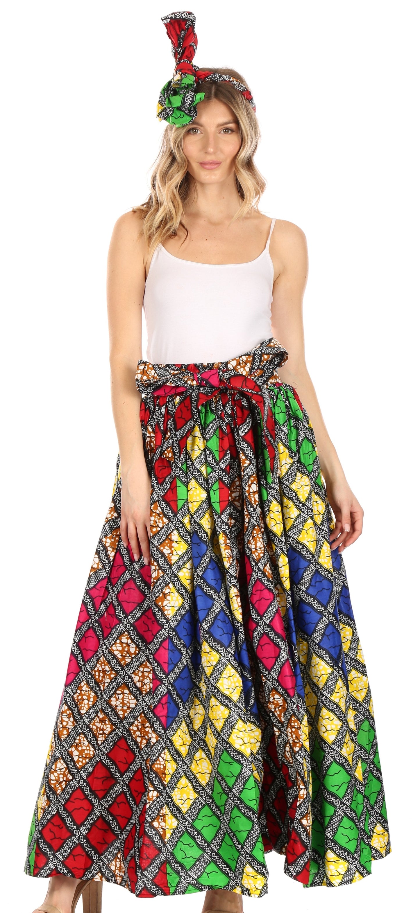 Sakkas Asma Convertible Traditional Wax Print Adjustable Strap Maxi Skirt | Dress - Concordia Style Boutique