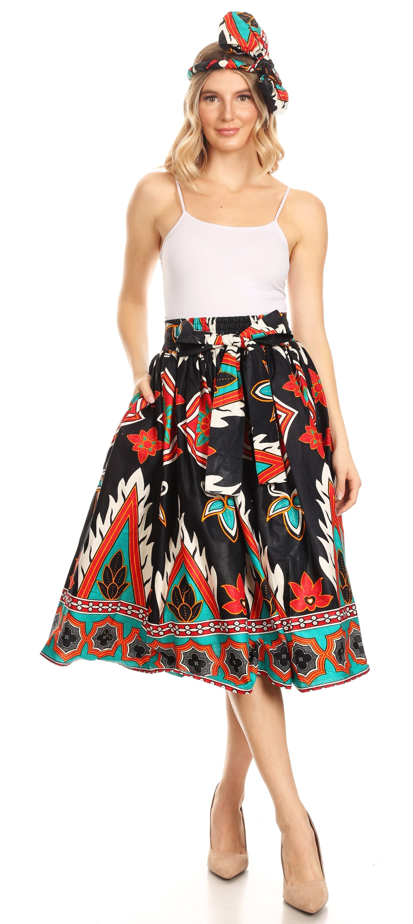 Sakkas African Dutch Ankara Wax Print Full Circle Skirt - Concordia Style Boutique