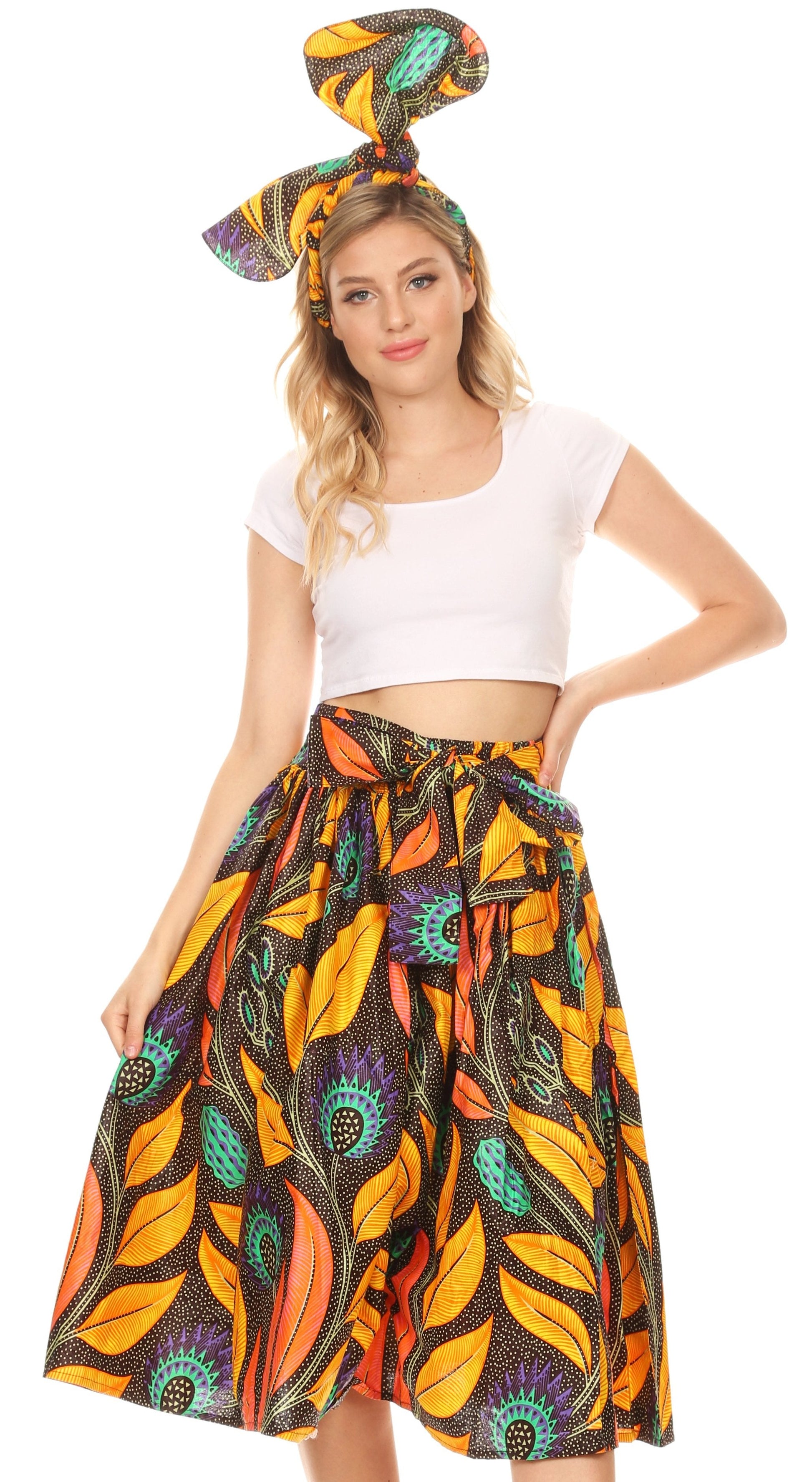 Sakkas African Dutch Ankara Wax Print Full Circle Skirt - Concordia Style Boutique