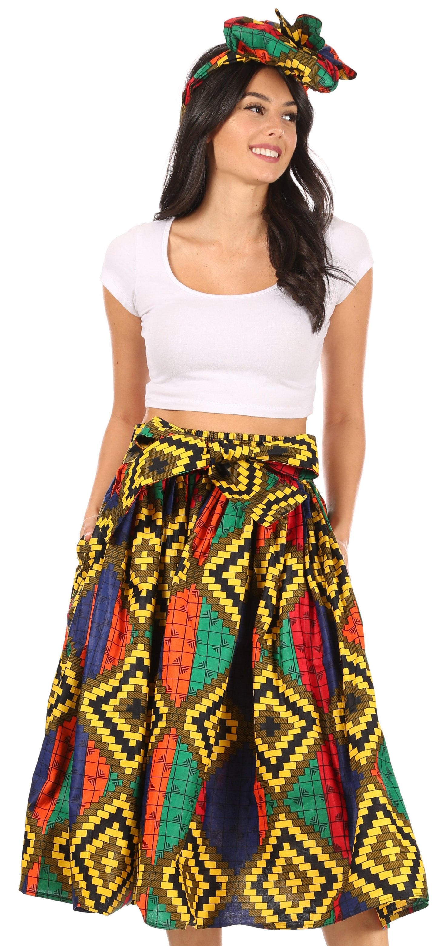 Sakkas African Dutch Ankara Wax Print Full Circle Skirt - Concordia Style Boutique