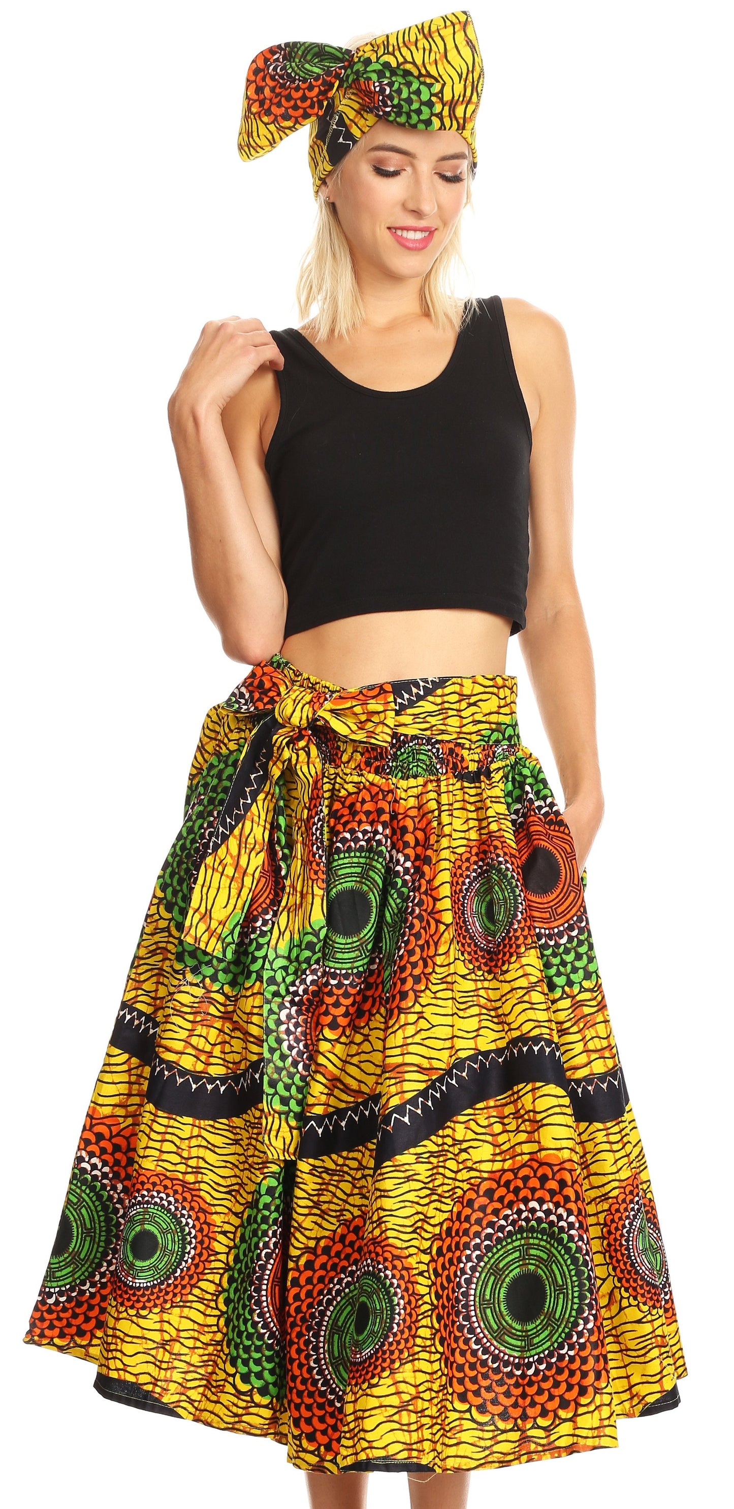 Sakkas African Dutch Ankara Wax Print Full Circle Skirt - Concordia Style Boutique