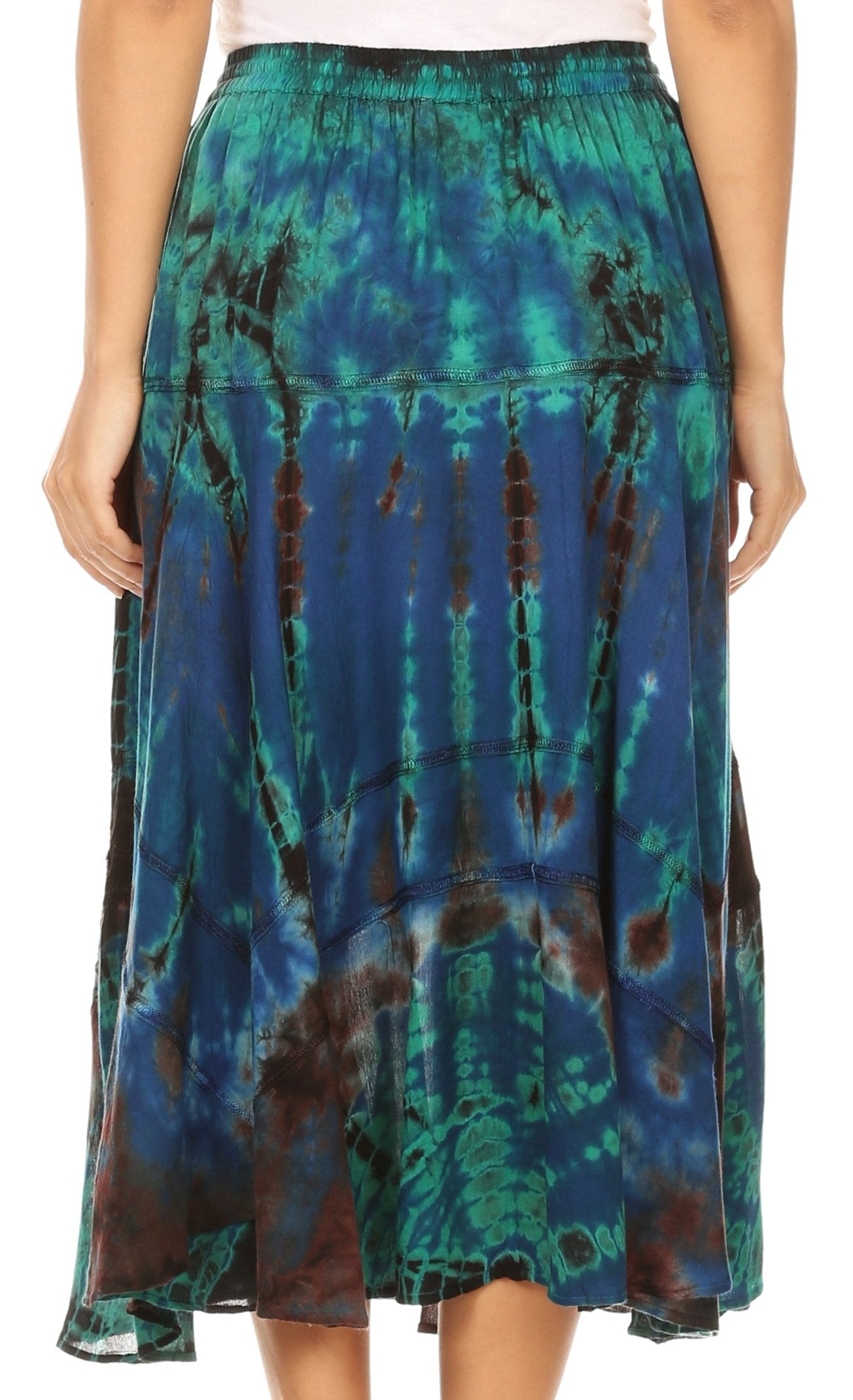 Sakkas Justina Womens Dance Midi Full Circle Tie-dye Skirt with Elastic Waist - Concordia Style Boutique
