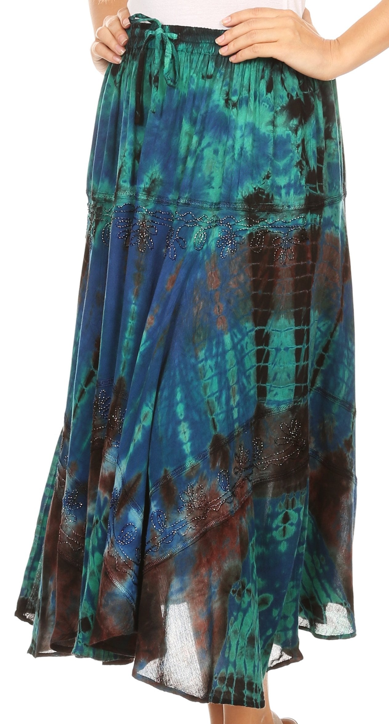 Sakkas Justina Womens Dance Midi Full Circle Tie-dye Skirt with Elastic Waist - Concordia Style Boutique