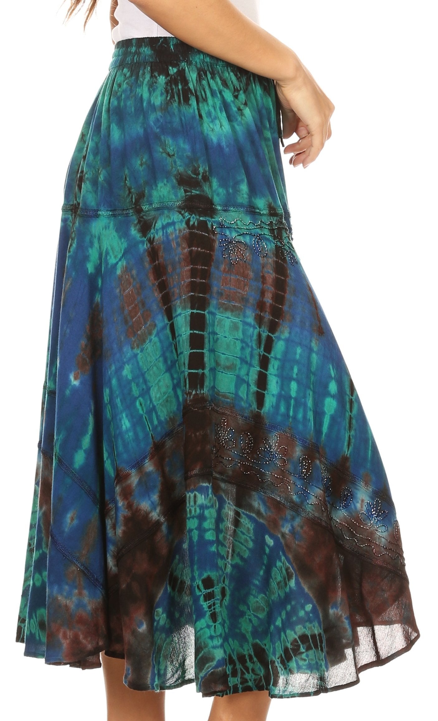 Sakkas Justina Womens Dance Midi Full Circle Tie-dye Skirt with Elastic Waist - Concordia Style Boutique