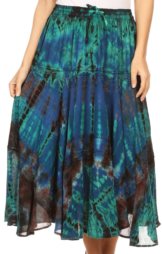 Sakkas Justina Womens Dance Midi Full Circle Tie-dye Skirt with Elastic Waist - Concordia Style Boutique