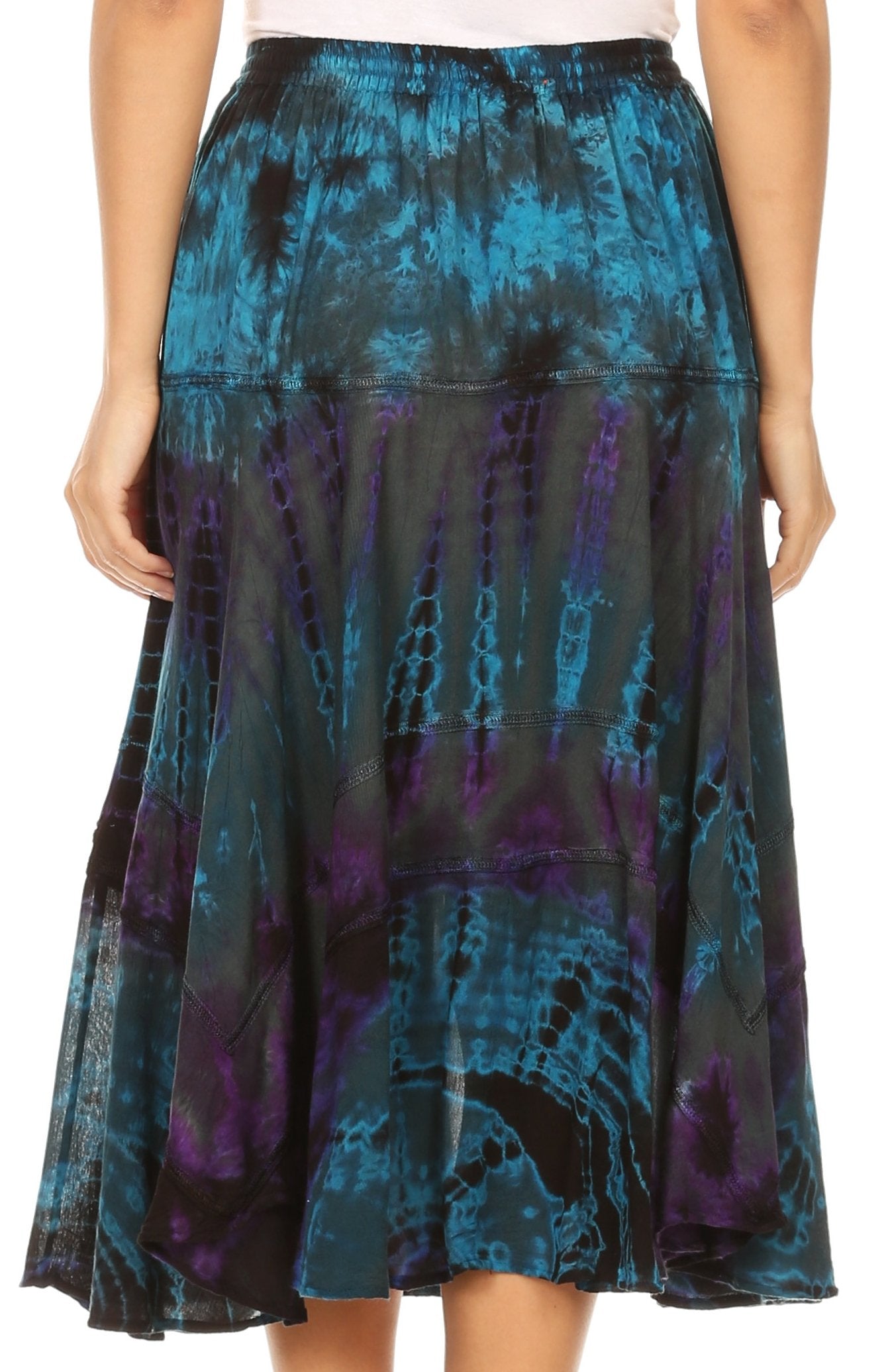 Sakkas Justina Womens Dance Midi Full Circle Tie-dye Skirt with Elastic Waist - Concordia Style Boutique