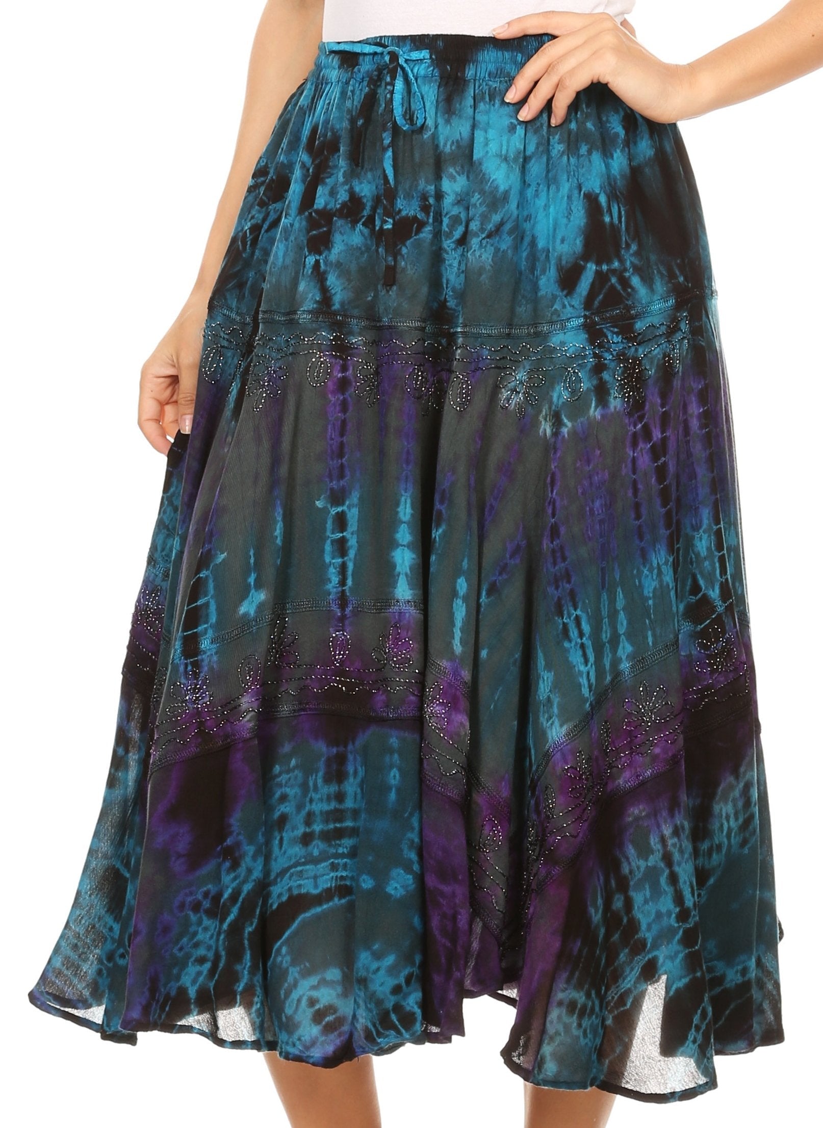 Sakkas Justina Womens Dance Midi Full Circle Tie-dye Skirt with Elastic Waist - Concordia Style Boutique