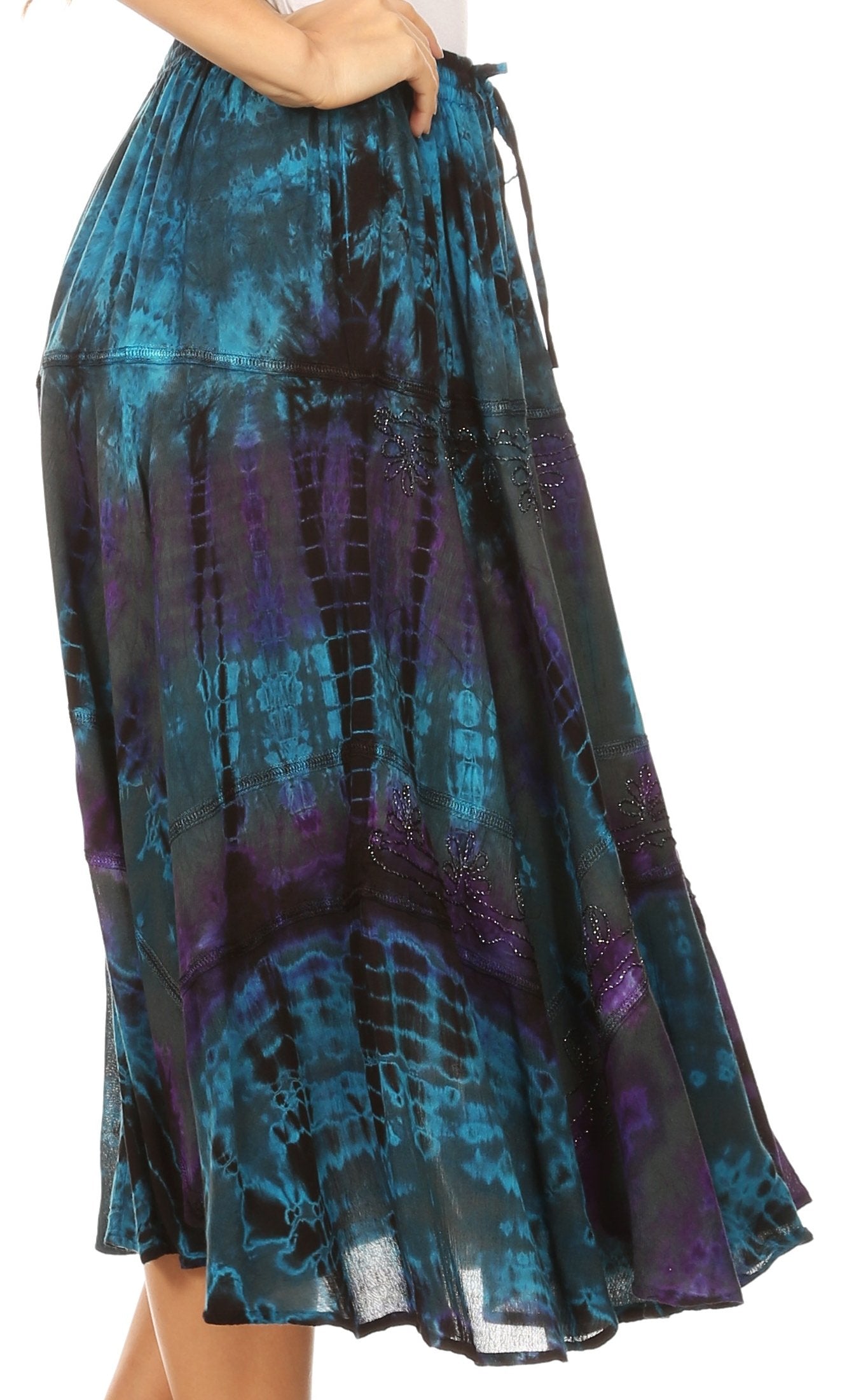 Sakkas Justina Womens Dance Midi Full Circle Tie-dye Skirt with Elastic Waist - Concordia Style Boutique