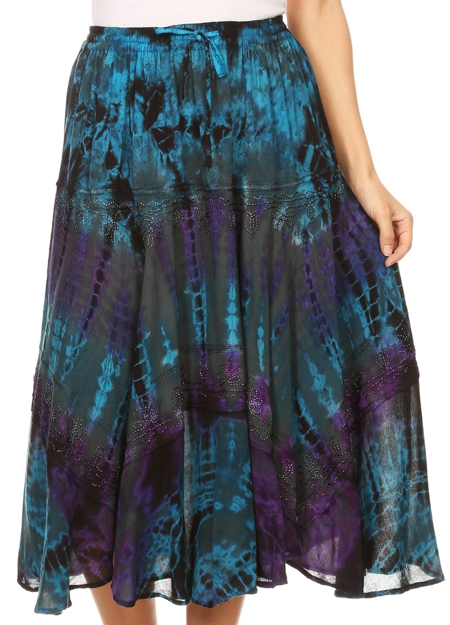 Sakkas Justina Womens Dance Midi Full Circle Tie-dye Skirt with Elastic Waist - Concordia Style Boutique