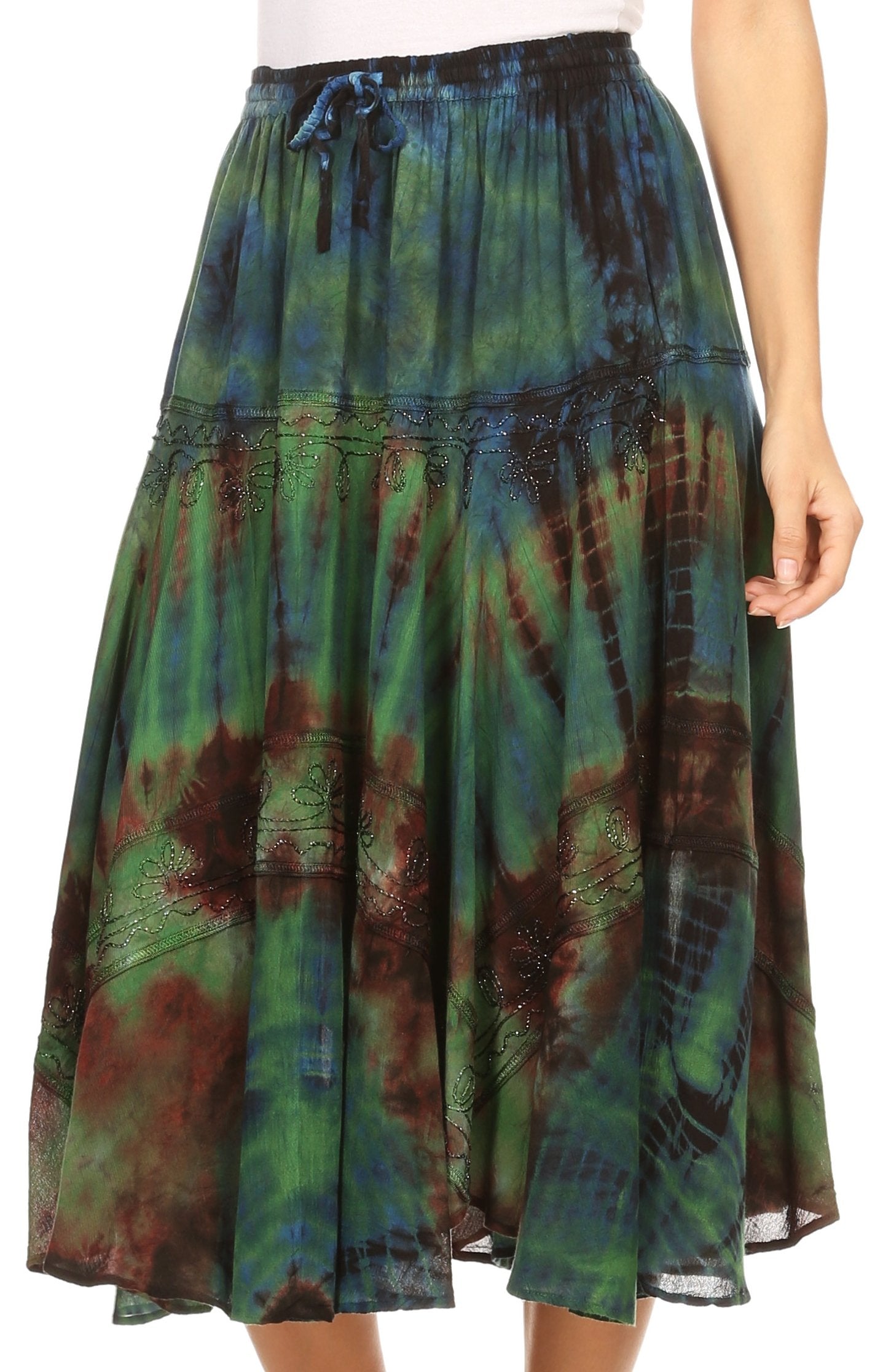 Sakkas Justina Womens Dance Midi Full Circle Tie-dye Skirt with Elastic Waist - Concordia Style Boutique